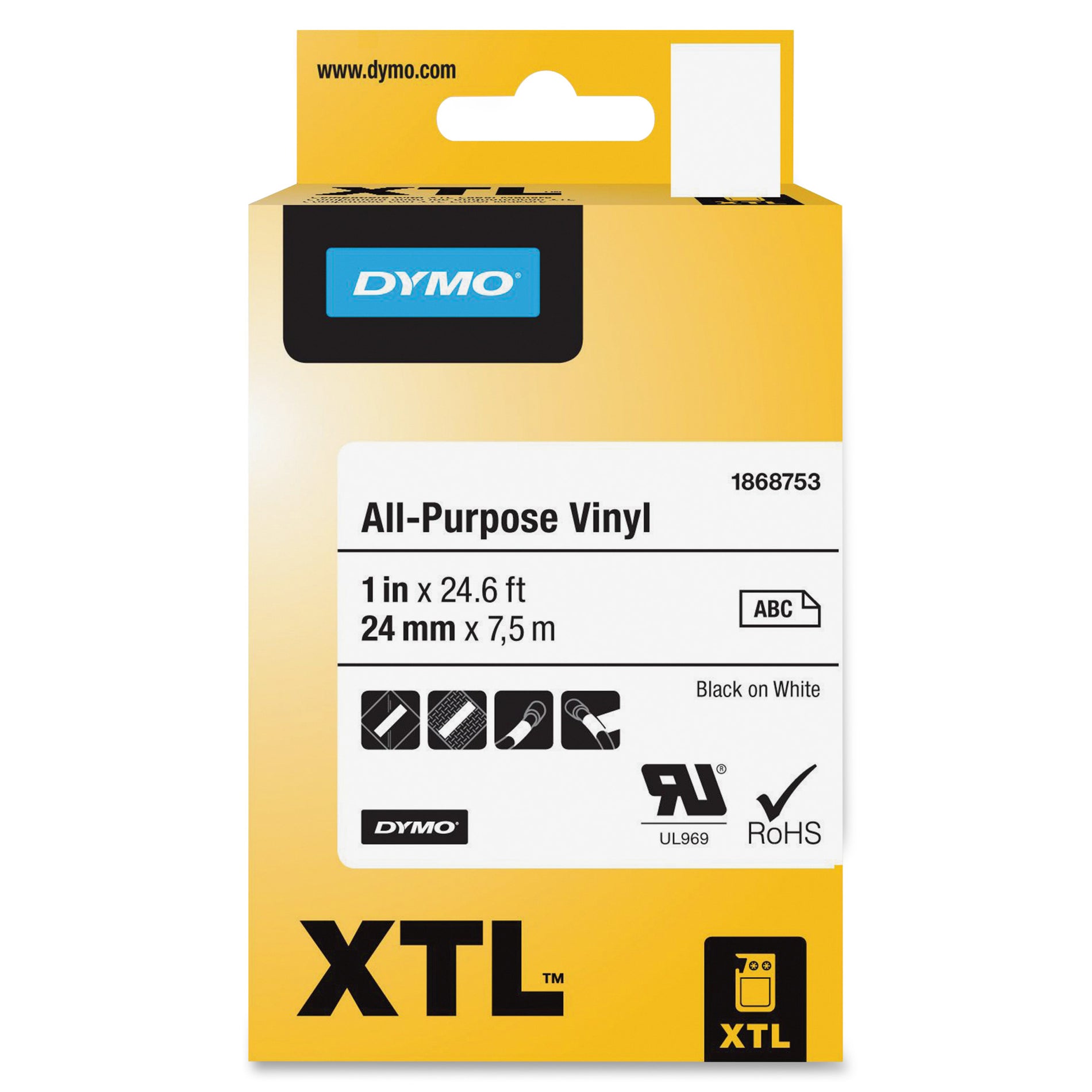Dymo 1868753 XTL All-purpose Vinyl Labels, Temperature Resistant, Chemical Resistant, Oil Resistant