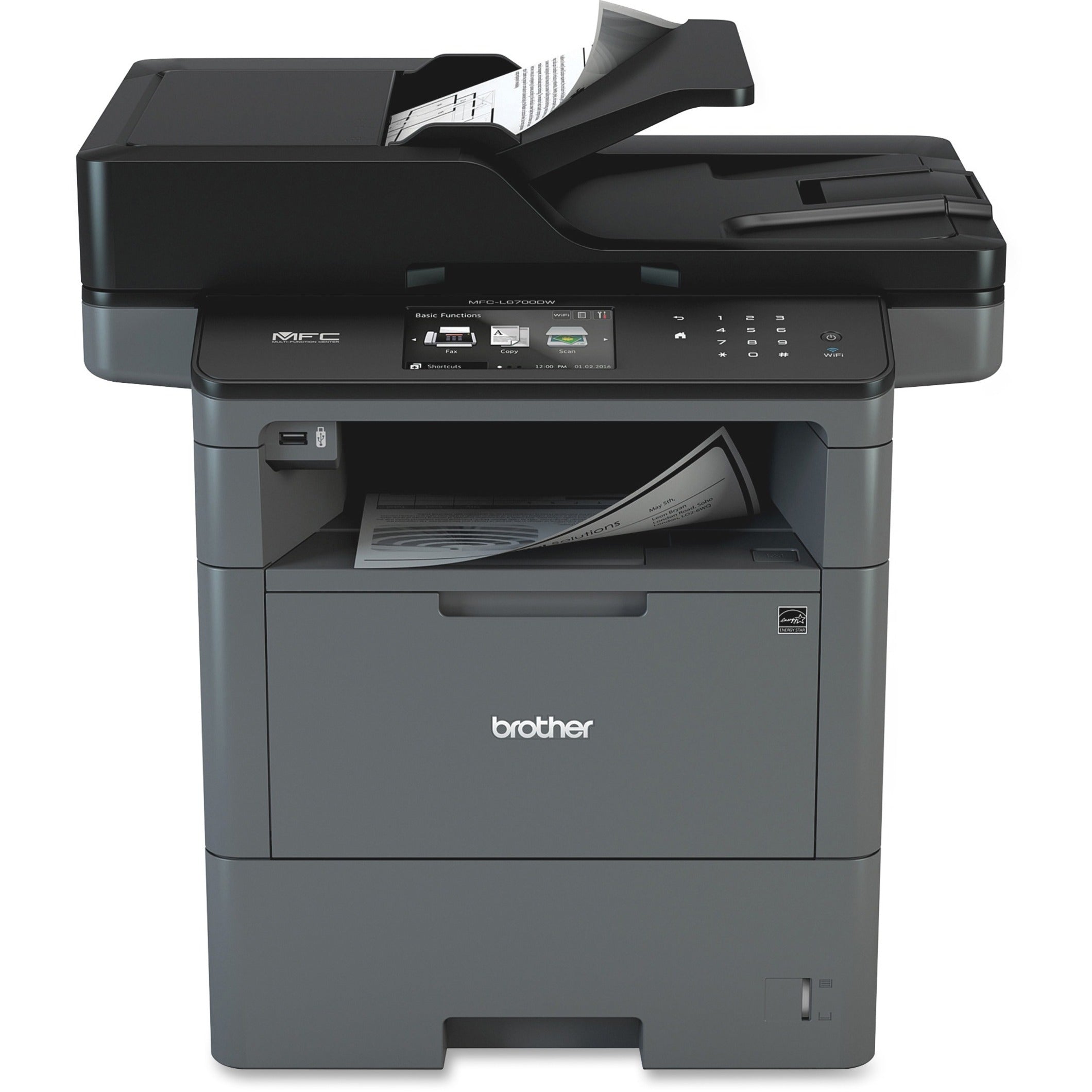 Brother MFCL6700DW Laser All-in-one Printer, 48ppm, 570-Sheet Capacity, Black/Gray