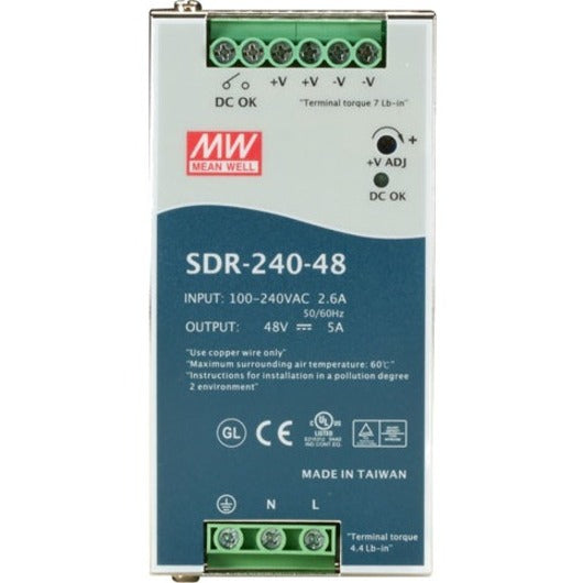 Black Box SDR-240-48 DIN Rail Power Supply - 240 Watts, 48 VDC, 3-Year Warranty