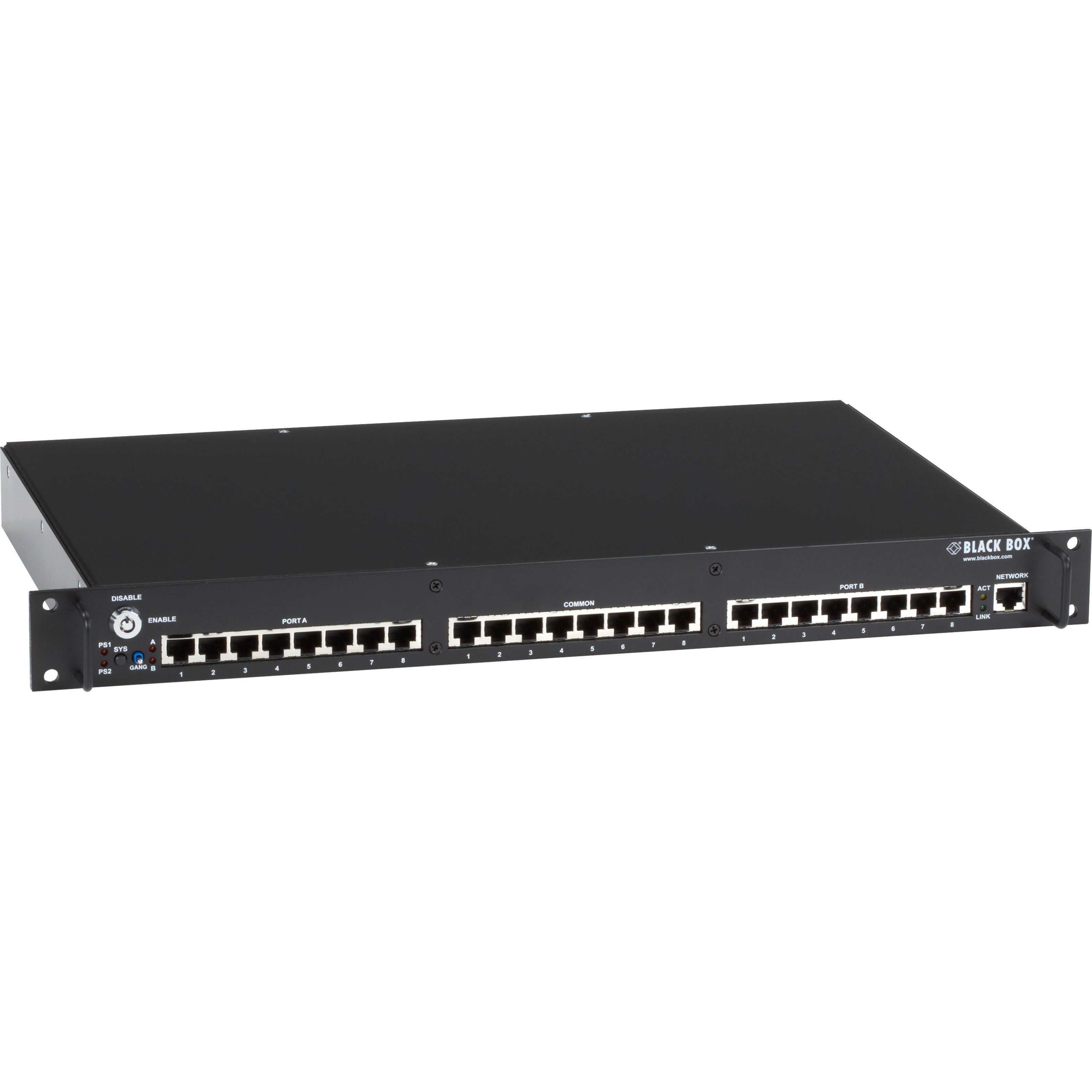 Black Box NBSALL8MGR Rackmount Gang Switch - 19, 1U, (8) RJ-45 A/B (All Pins), Network Manageable