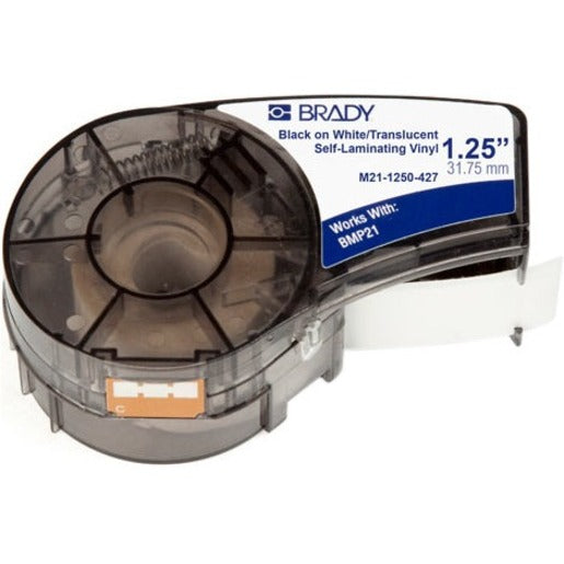 Brady M211250427 Label Cartridge for BMP21 Series Printers, White/Translucent, 1.25" x 14ft, Self-laminating