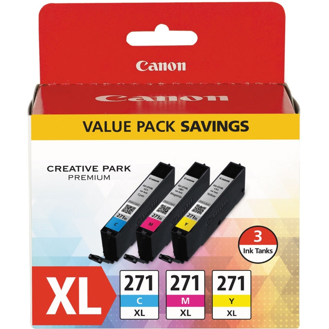 Canon 0337C005 CLI-271 XL Cyan, Magenta & Yellow 3 Ink Pack - Genuine Canon Ink Cartridge