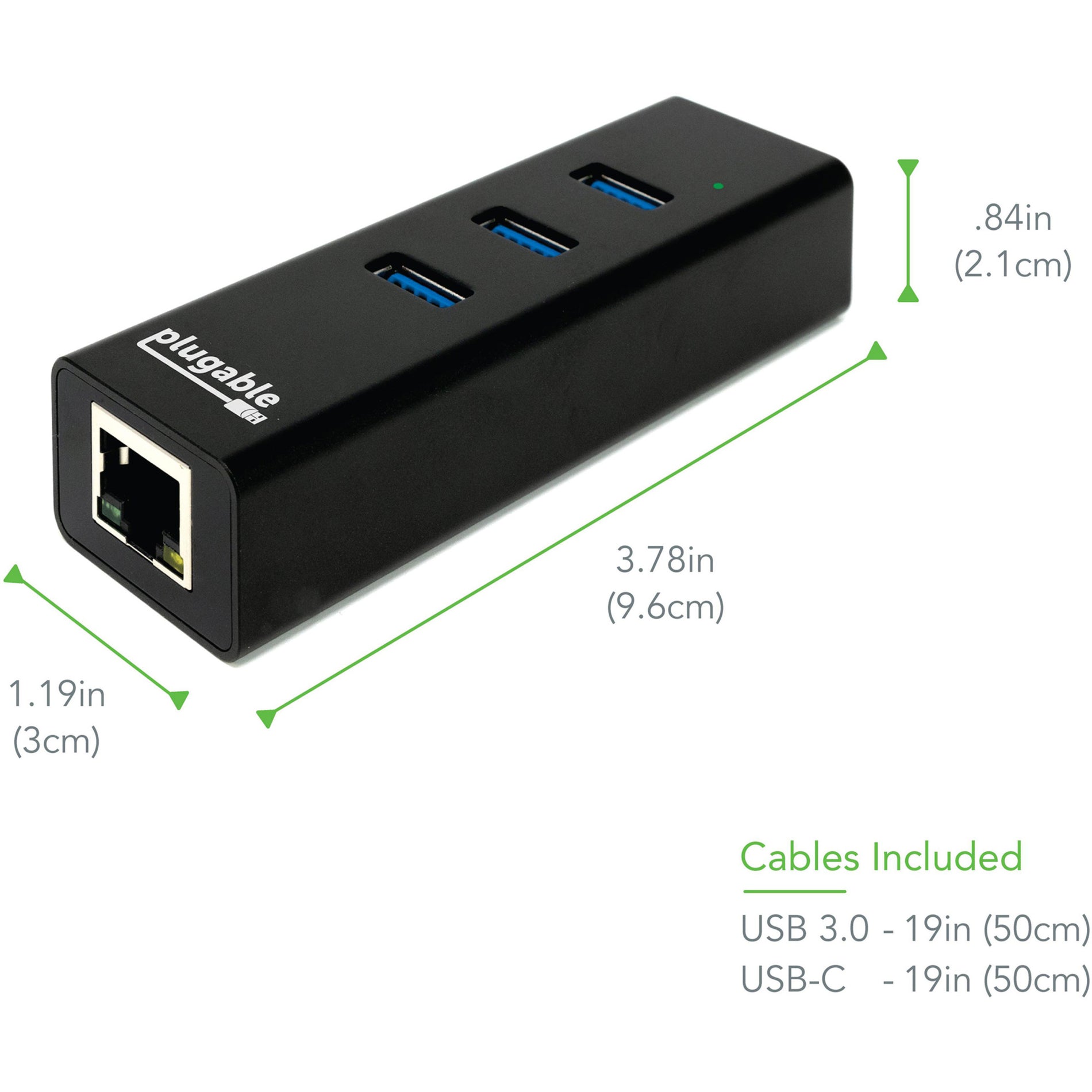 Plugable USB3-HUB3ME USB 3.0 GIGABIT ETHERNET ADAPTER, 3 Port USB Hub with Ethernet