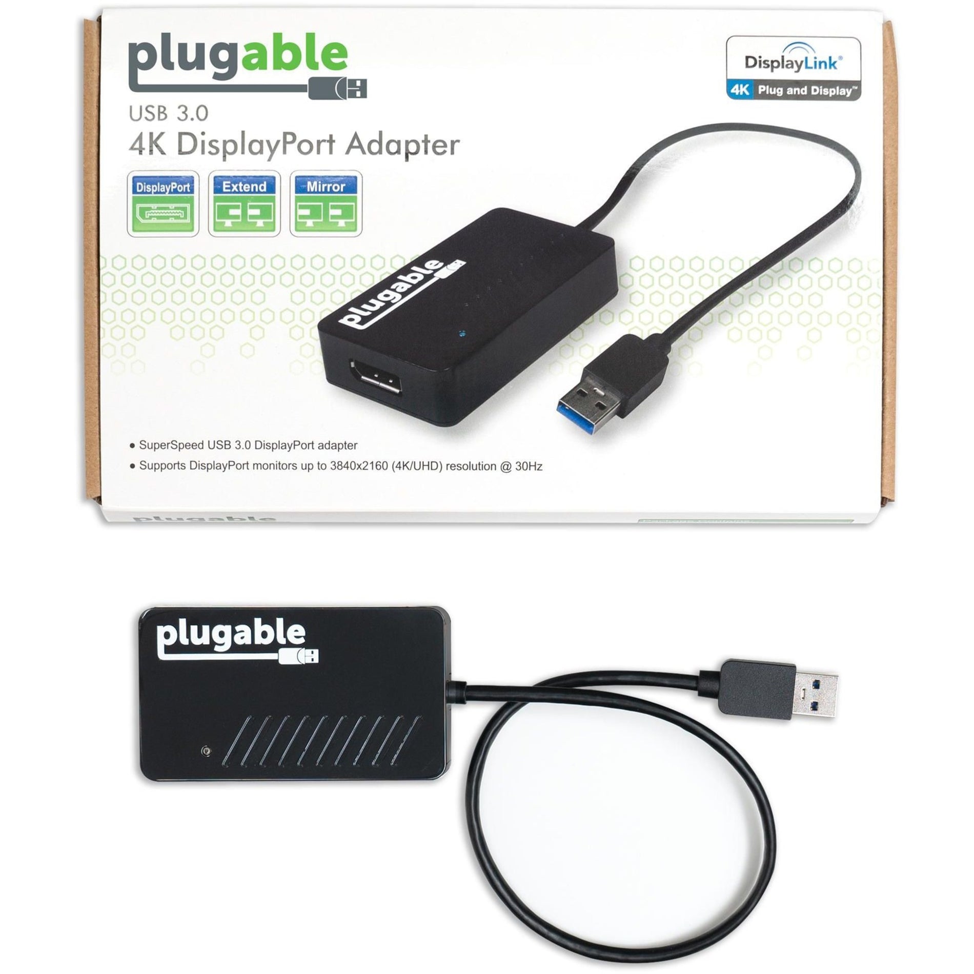 Plugable UGA-4KDP USB 3.0 4K DisplayPort Adapter for Multiple Monitors, Easy Display Connection