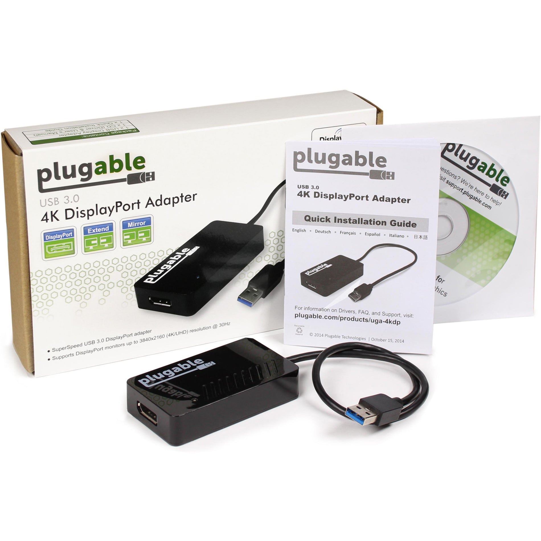 Plugable UGA-4KDP USB 3.0 4K DisplayPort Adapter for Multiple Monitors, Easy Display Connection