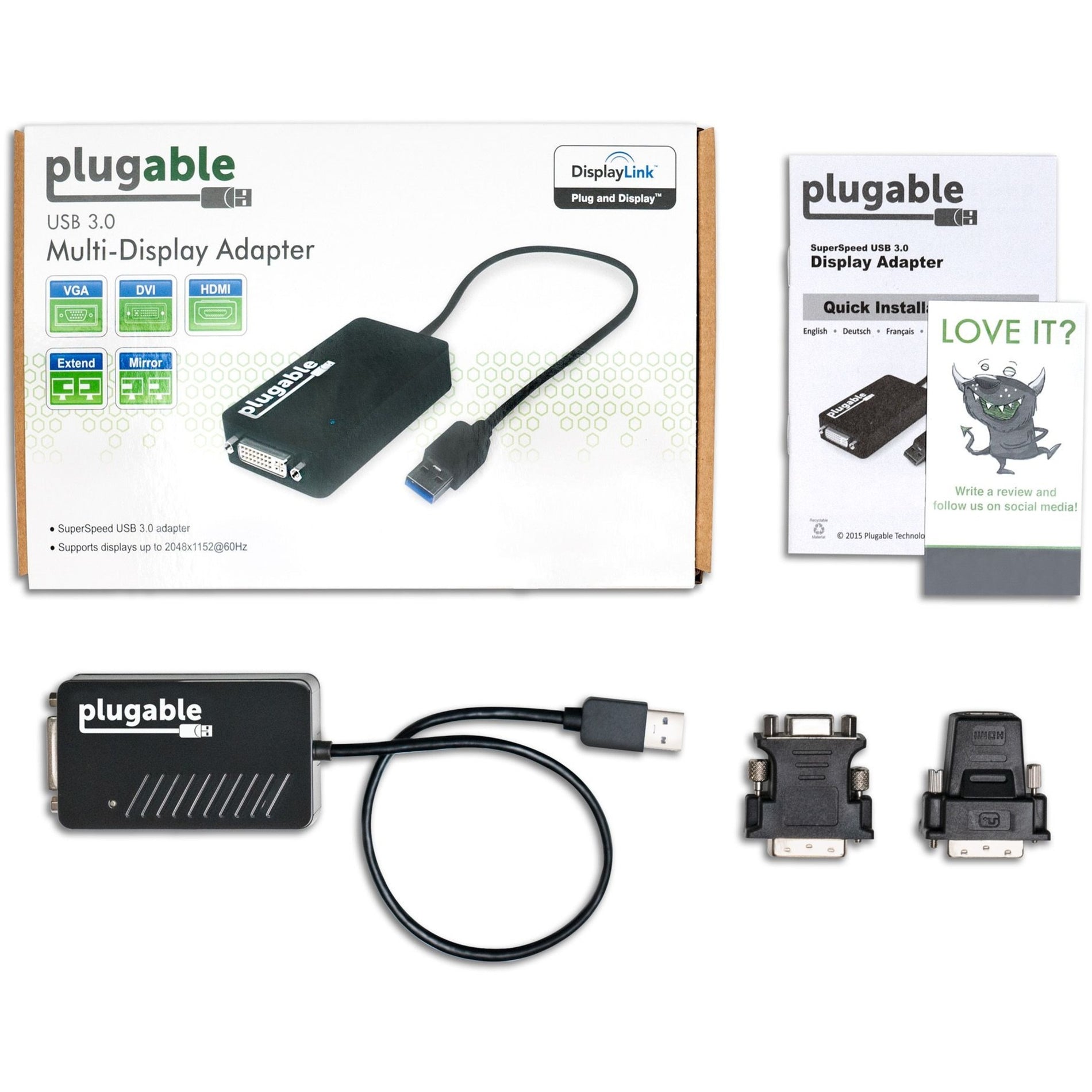 Plugable UGA-3000 USB 3.0 HDMI/DVI/VGA Adapter for Multiple Monitors, Easy Display Expansion for PC