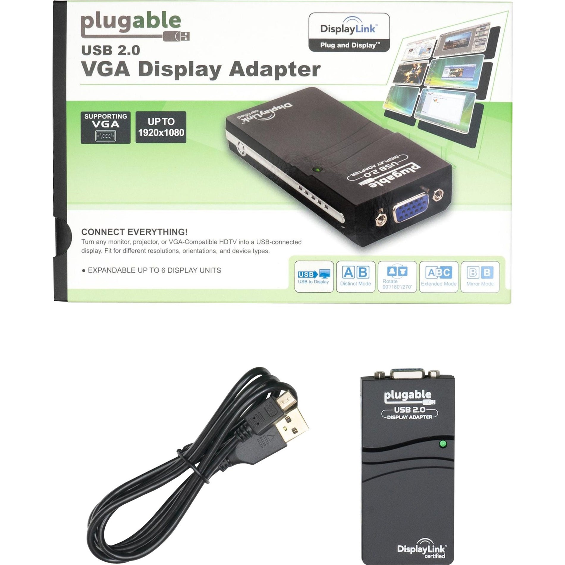 Plugable USB-VGA-165 USB 2.0 to VGA Video Graphics Adapter for Multiple Monitors up to 1920x1080, Windows-Compatible