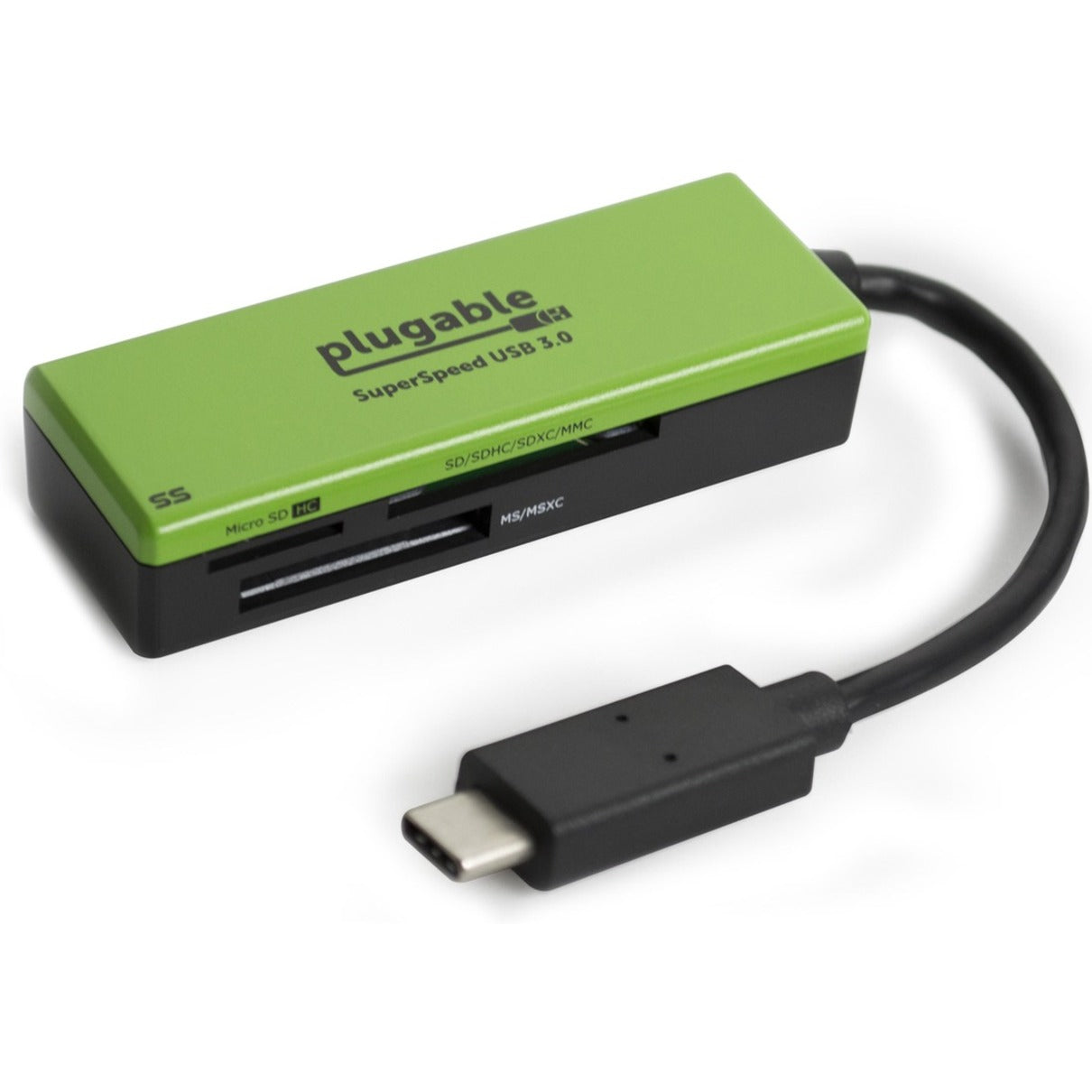Plugable USBC-FLASH3 USB Type-C Flash Memory Card Reader, USB C Card Reader for SD, Micro SD, MMC, or MS Cards