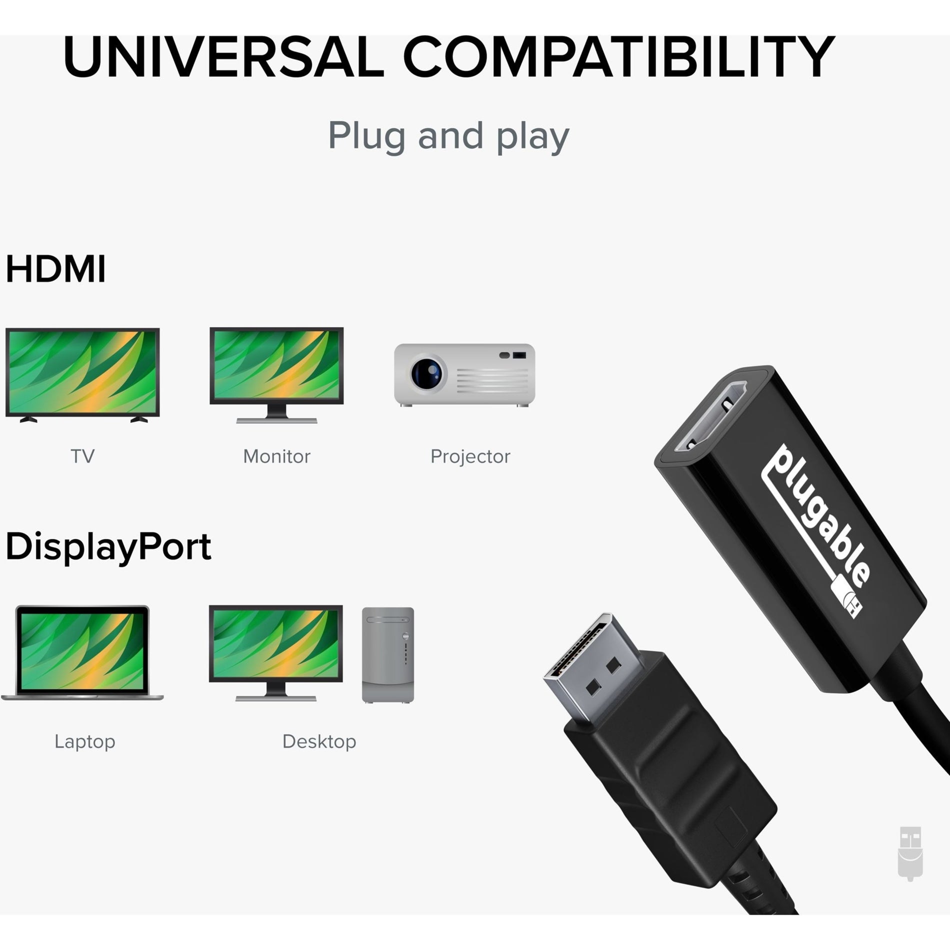 Plugable DP-HDMI DisplayPort Zu Hdmi Aktiver Adapter Verbinden Sie Ihren PC oder Tablet Mit Einem HDMI-Monitor Fernseher oder Projektor Für Ultra-HD Video-Streaming