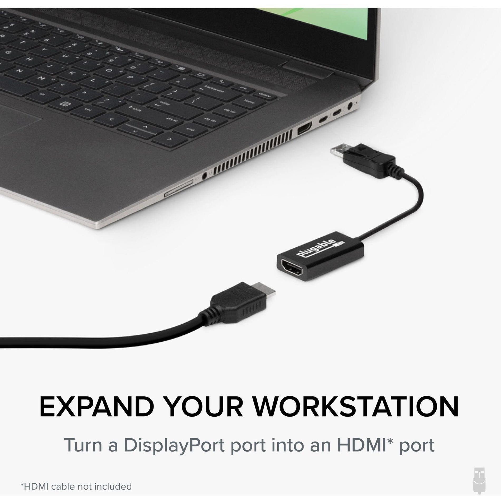 Plugable DP-HDMI DisplayPort TO Hdmi Active Adapter, Connect PC or Tablet to HDMI Monitor, TV or Projector for Ultra-HD Video Streaming
