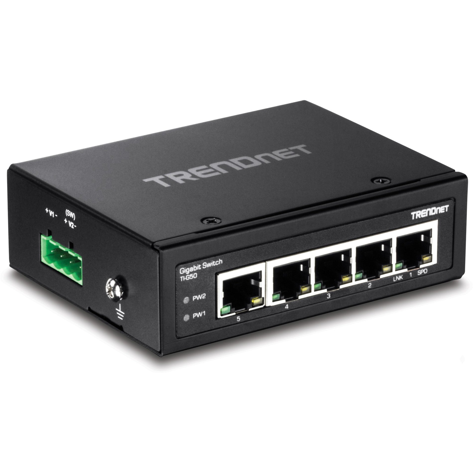TRENDnet TI-G50 5-port hardened Industrial Gigabit Switch, 10 Gbps Switching Capacity, IP30 Rated Network Switch (-40 to 167 ?F), DIN-Rail & Wall Mounts Included, Lifetime Protection, Black