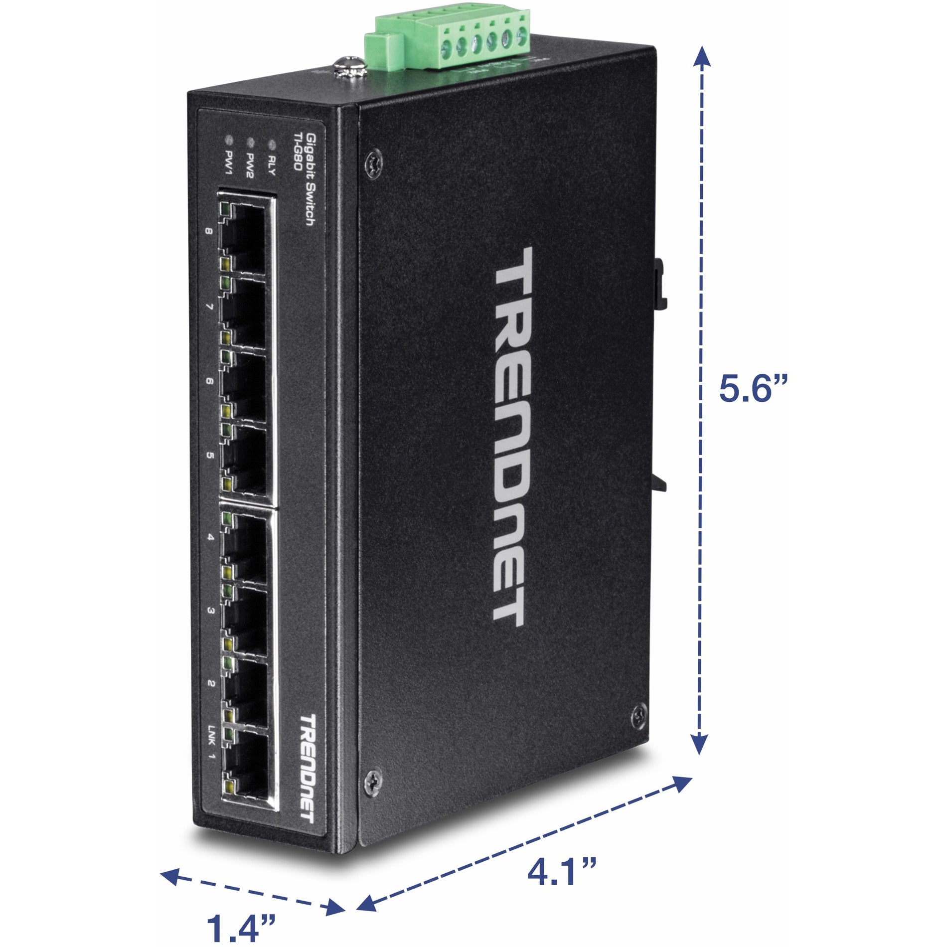 TRENDnet TI-G80 8-port Hardened Industrial Gigabit Switch, 16 Gbps Switching Capacity, IP30 Rated Metal Housing, Lifetime Protection