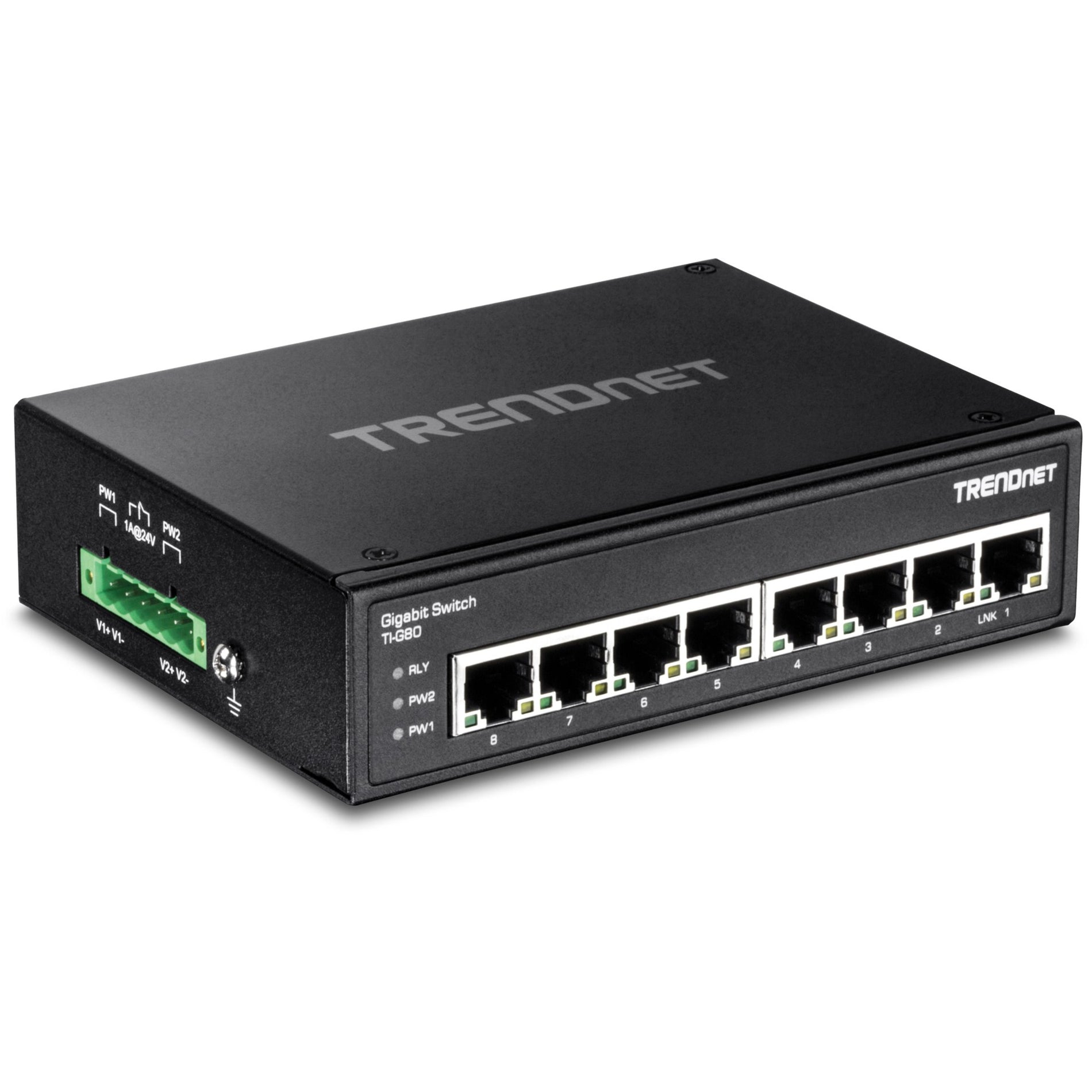 TRENDnet TI-G80 8-port Hardened Industrial Gigabit Switch, 16 Gbps Switching Capacity, IP30 Rated Metal Housing, Lifetime Protection