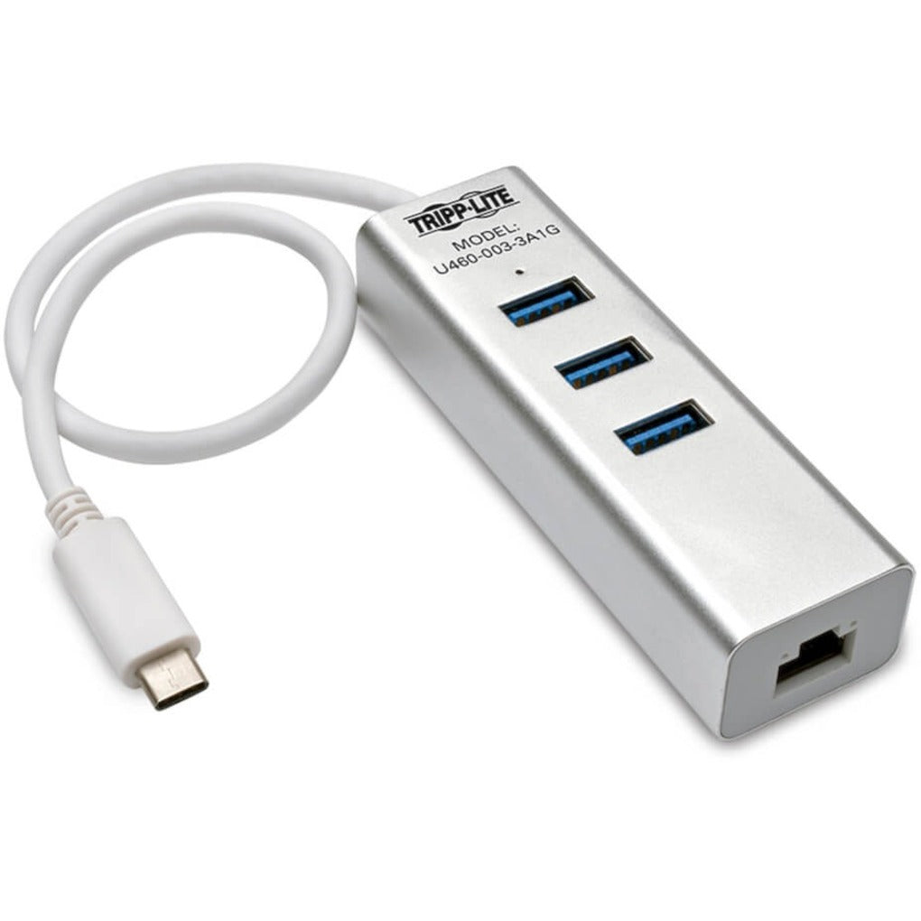 Tripp Lite U460-003-3A1G USB 3.1 Gen 1 USB-C Portable Hub/Adapter, 3 USB Ports, 1 Gigabit Ethernet