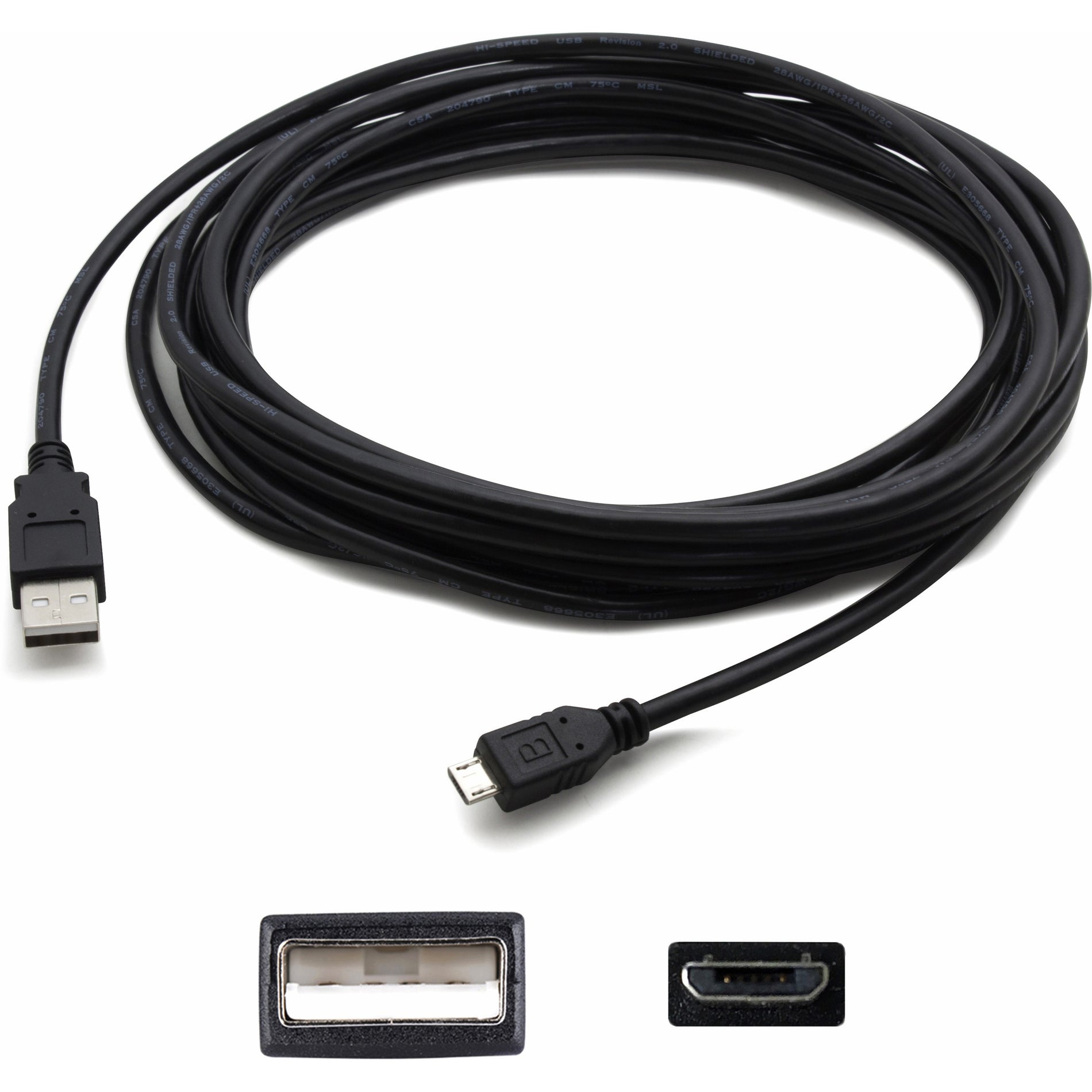 AddOn USB2MICROUSB15 15ft USB 2.0 (A) Male to Micro-USB 2.0 (B) Female Black Cable, 3 Year Warranty