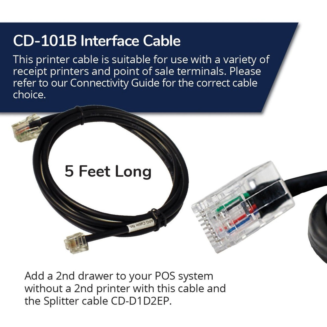 apg CD-101B RJ-12/RJ-45 Data Transfer Cable, 5 ft, POS Terminal, Printer, Cash Drawer