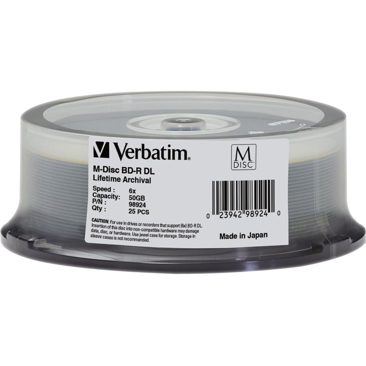 Verbatim 98924 M-Disc BD-R DL 50GB 8X with Branded Surface - 25pk Spindle, 10 Year Warranty, Made in Japan
