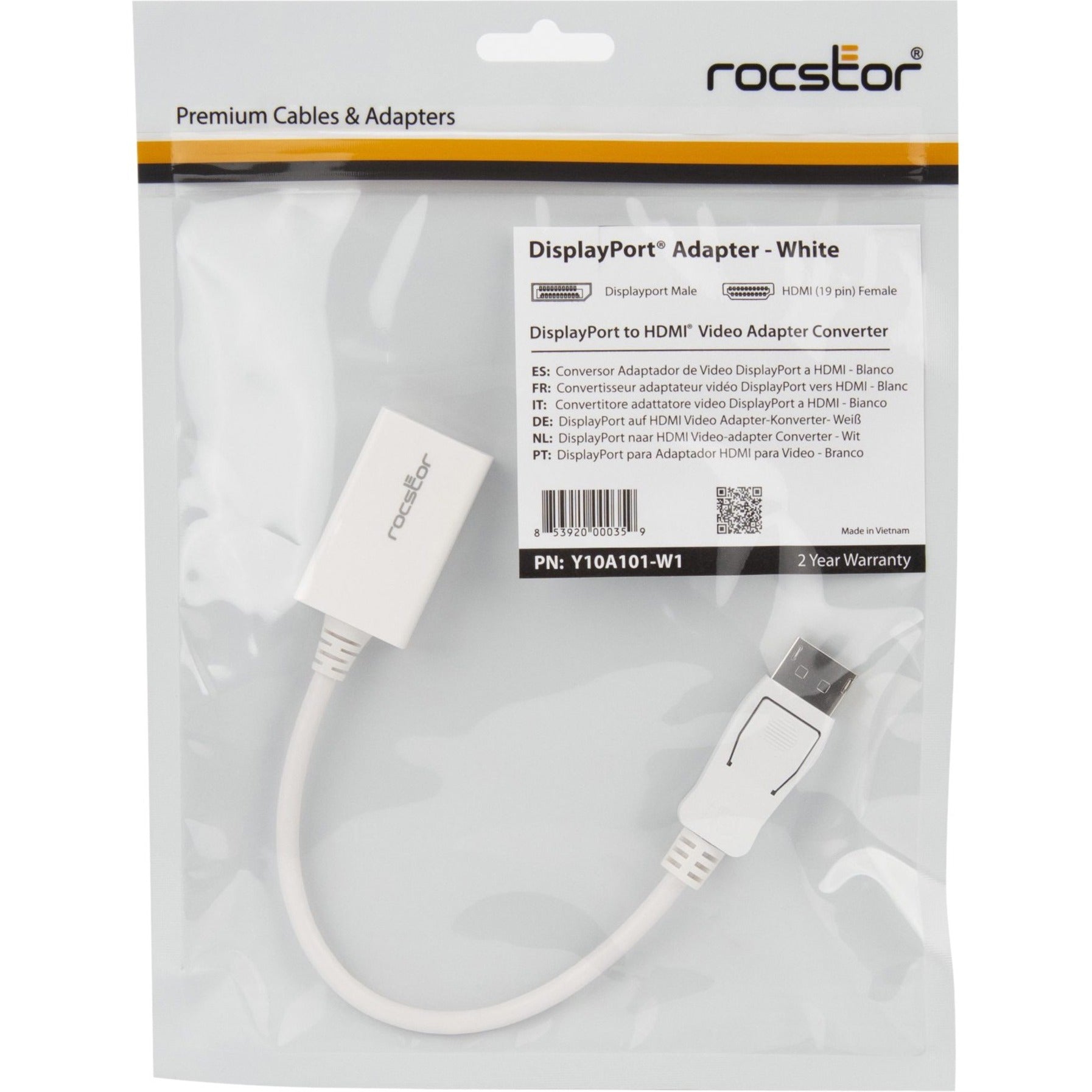 Rocstor Y10A101-W1 DisplayPort (Male) to HDMI (Female) Adapter Converter, 2 Year Warranty, 1920 x 1200 Maximum Resolution Supported