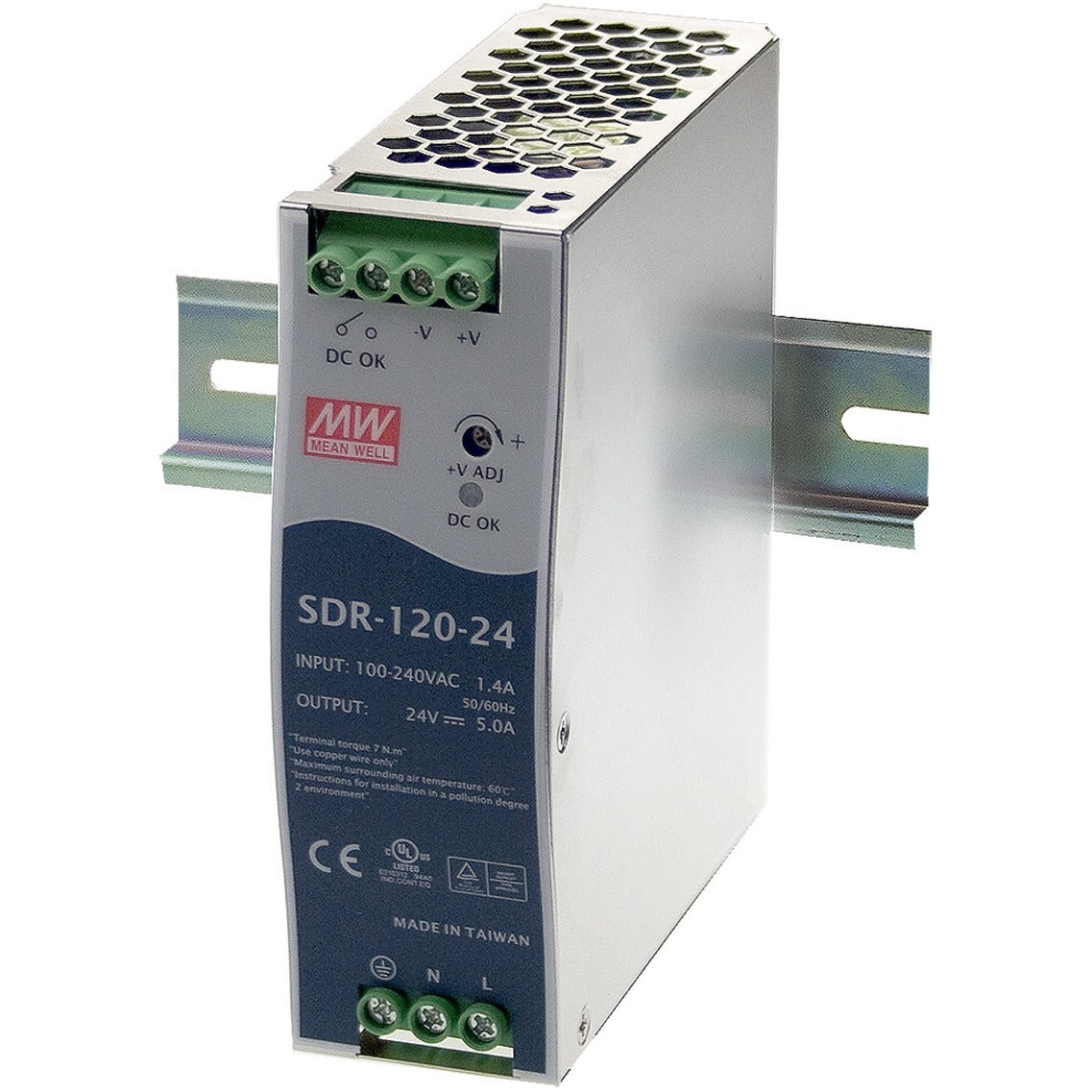 Black Box SDR-120-24 DIN Rail Industrial Power Supply - 120W, 24VDC