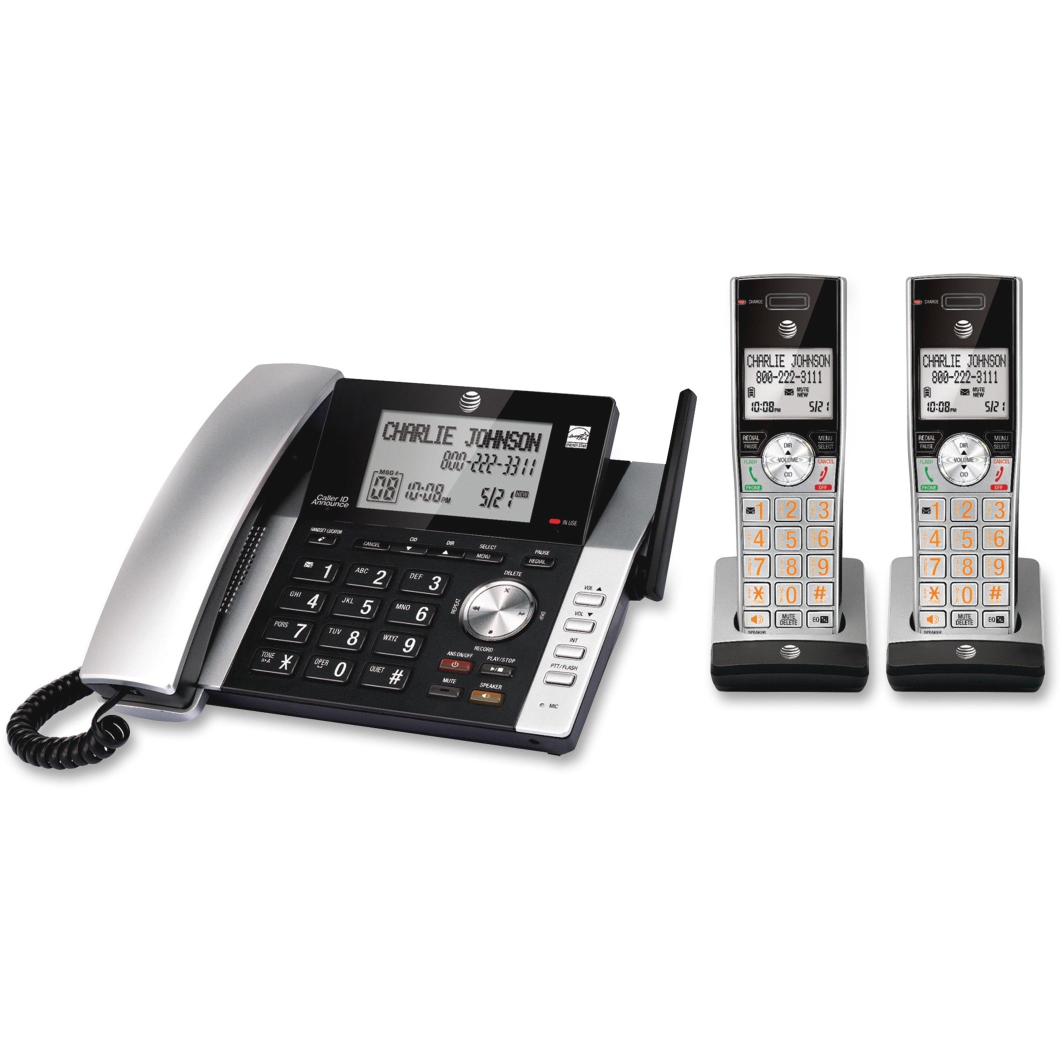 AT&T CL84215 DECT 6.0 Cordless Phone, Silver - 1.90 GHz, Caller ID/Call Waiting, Speakerphone