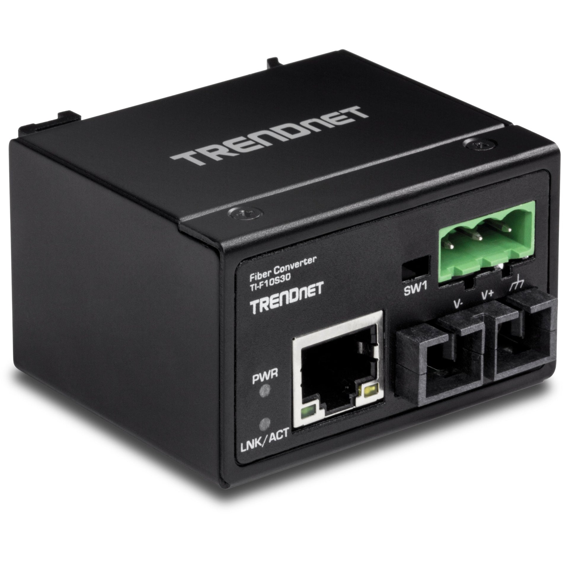 TRENDnet TI-F10S30 Hardened Industrial 100Base-FX Single-Mode SC Fiber Converter, 30 km, IP40 Rated Housing