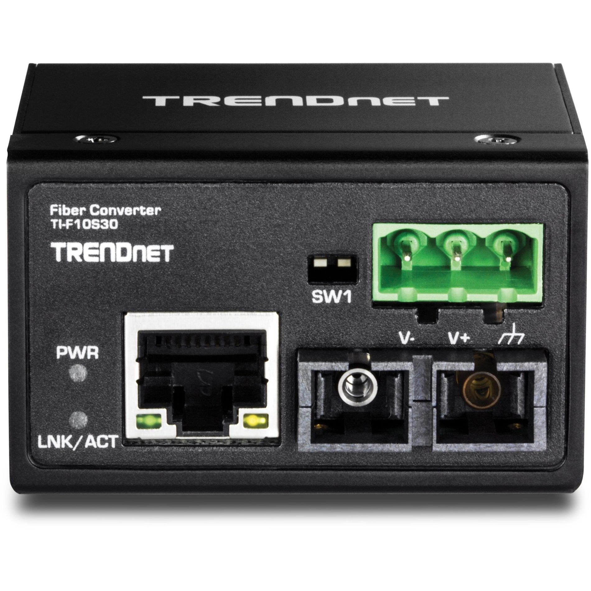 TRENDnet TI-F10S30 Hardened Industrial 100Base-FX Single-Mode SC Fiber Converter, 30 km, IP40 Rated Housing