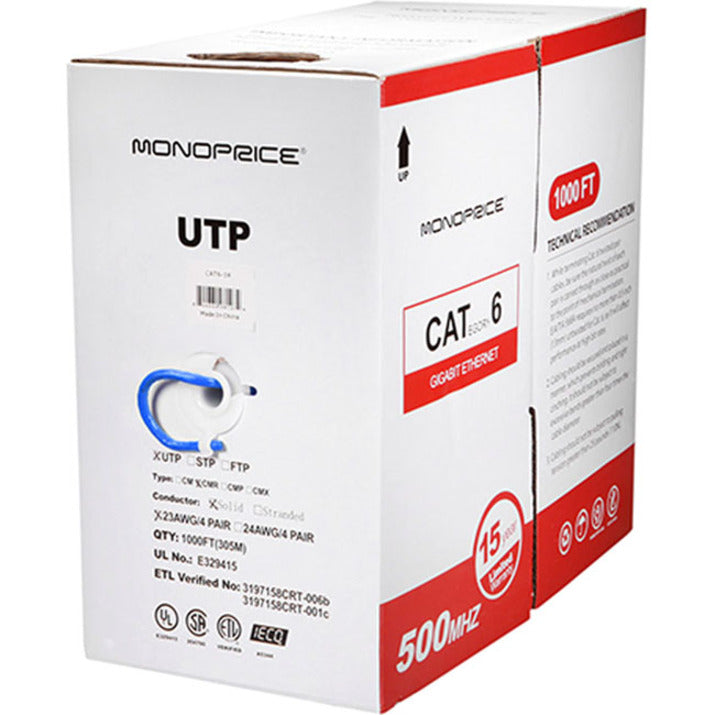 Monoprice 8103 Cat.6 UTP Network Cable, 1000 ft, Blue