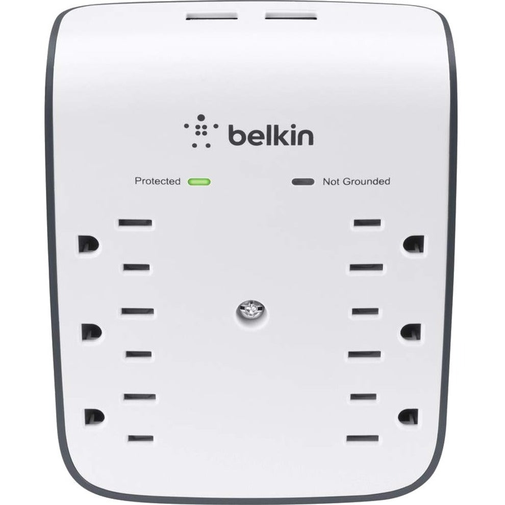 Belkin BSV602TT SurgePlus USB Wall Mount (10 Watts, Combined), 6 AC Power Outlets, 2 USB Ports, 900 J Surge Energy Rating
