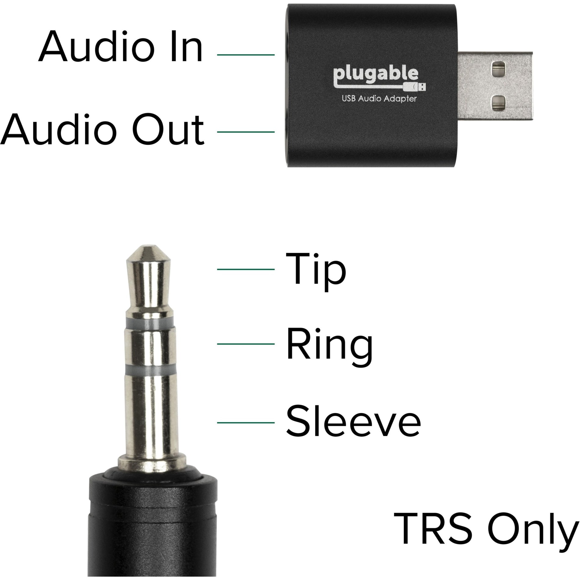 Plugable USB-AUDIO USB Audio Adapter, 3.5mm Headphone + Microphone Jacks, Enhance Your Audio Experience
