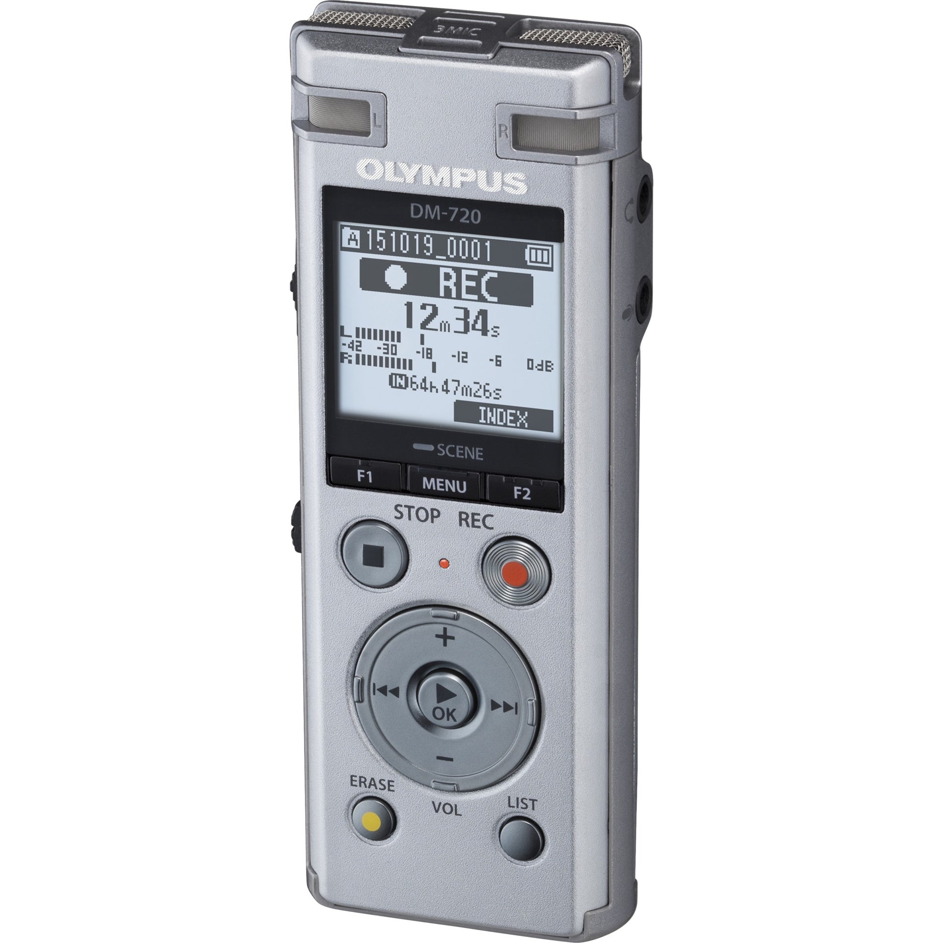 Olympus V414111SU000 DM-720 4GB Digital Voice Recorder, High Quality Recording, Directional Microphone