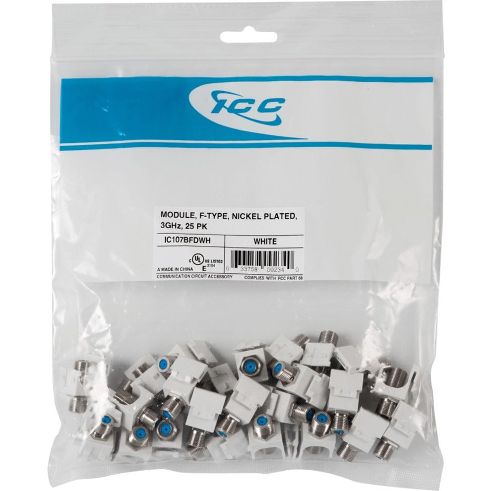 ICC IC107BFDWH 3 GHz F-Type Modular Jack with Nickel Plated Connector in HD Style, 25 Pack