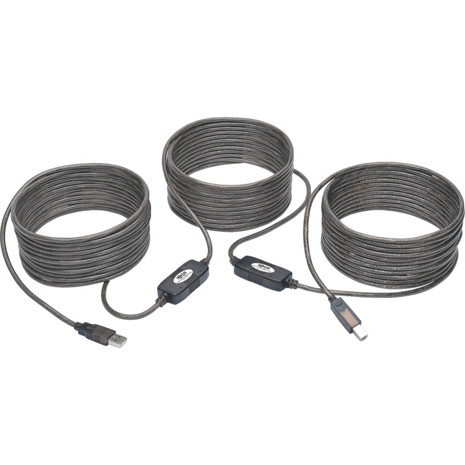 Tripp Lite U042-050 USB 2.0 Hi-Speed A/B Active Repeater Cable, 50 ft, Molded, Strain Relief, Silver