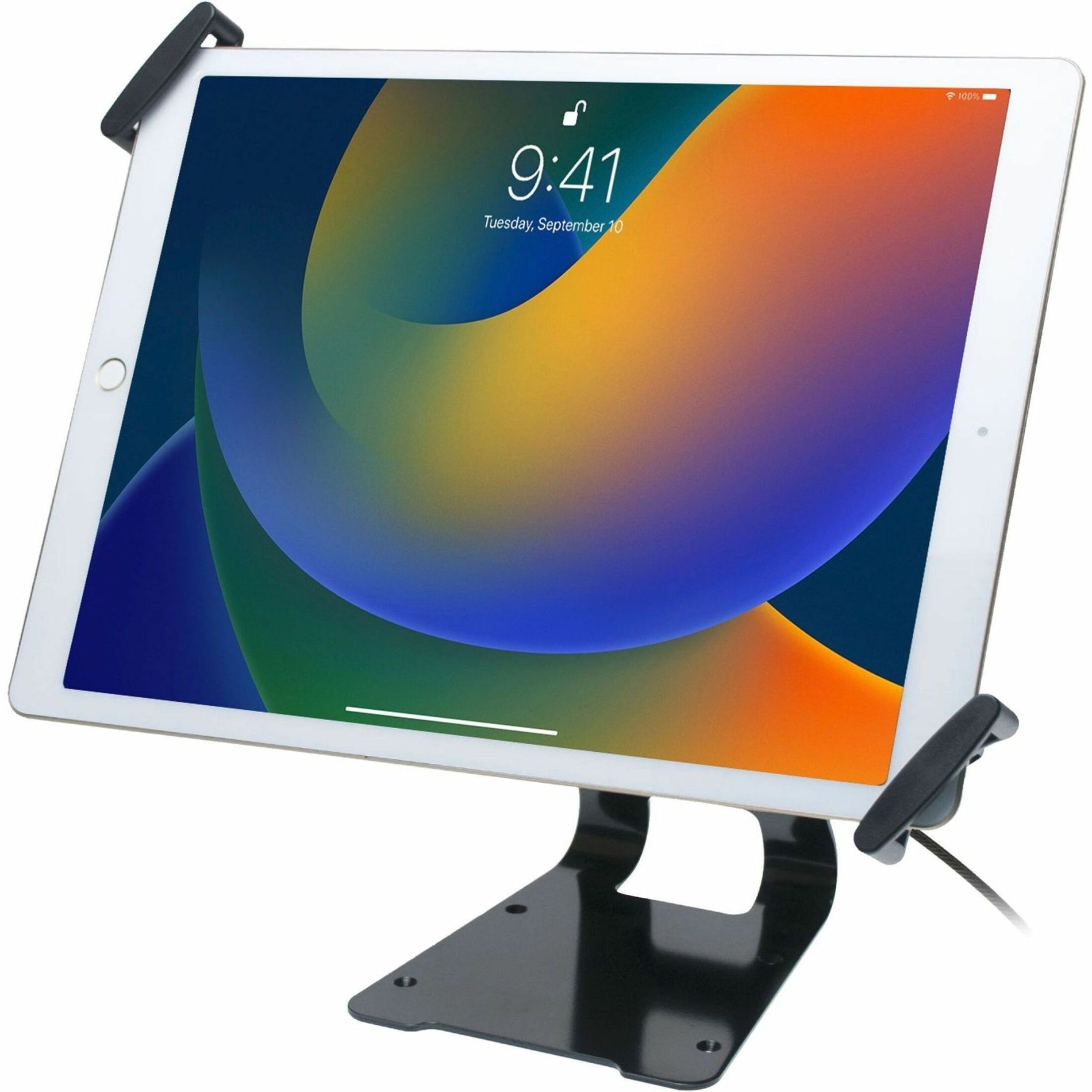 CTA Digital PAD-ATGSL Adjustable Anti-Theft Security Grip and Stand for Large Tablets 9.7" - 14", Padded, Adjustable Angle, Tilt, Black