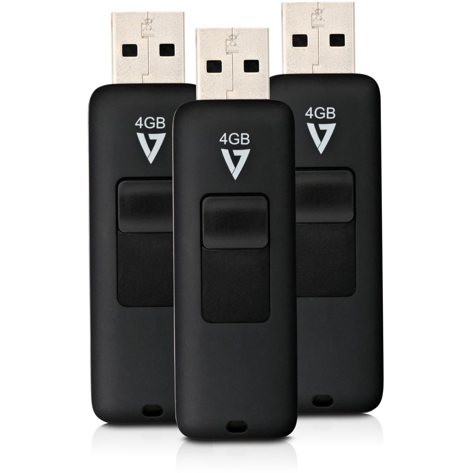 V7 VF24GAR-3PK-3N 4GB USB 2.0 Flash Drive 3 Pack Combo - Retractable USB Connector, Limited 5 Year Warranty