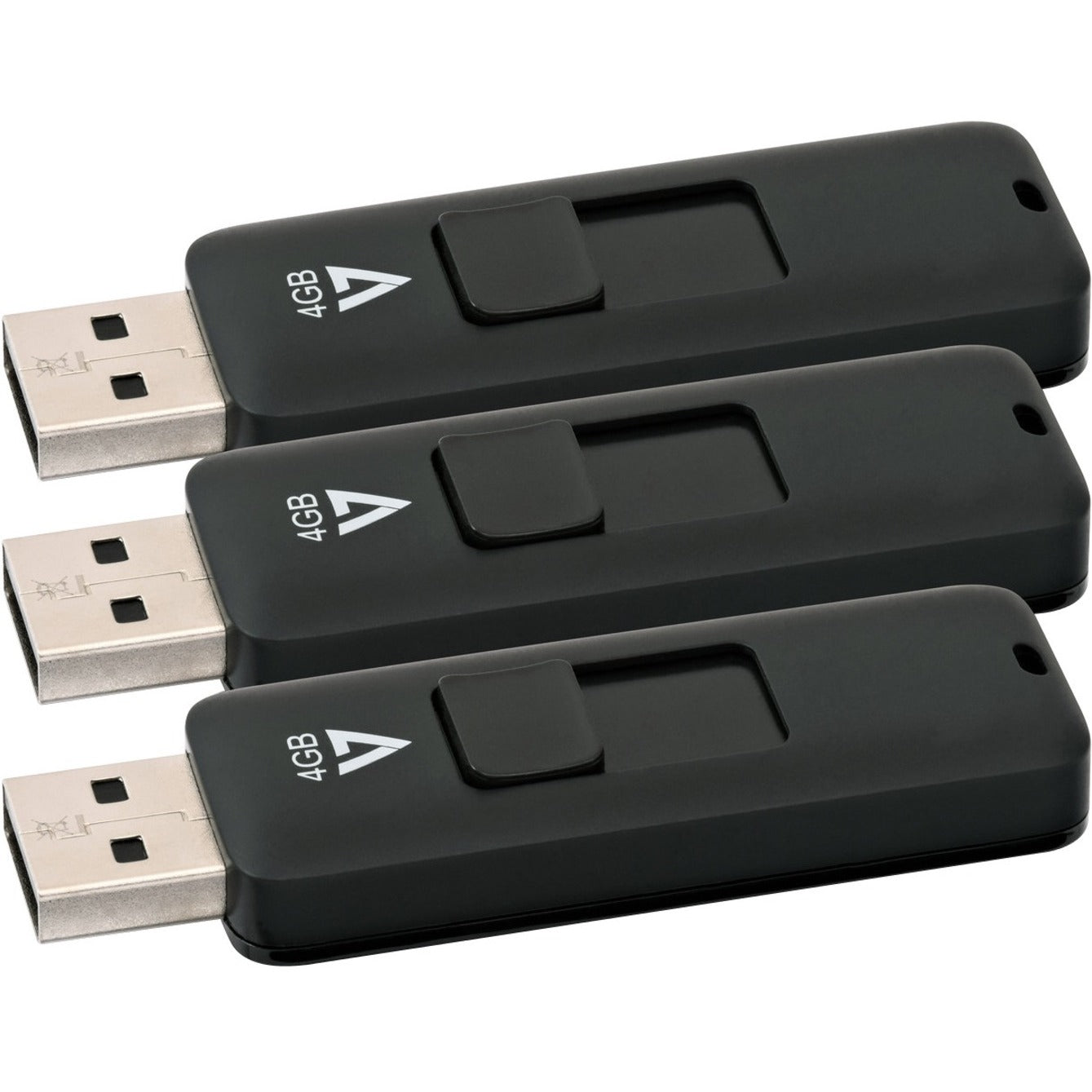 V7 VF24GAR-3PK-3N 4GB USB 2.0 Flash Drive 3 Pack Combo - Retractable USB Connector, Limited 5 Year Warranty