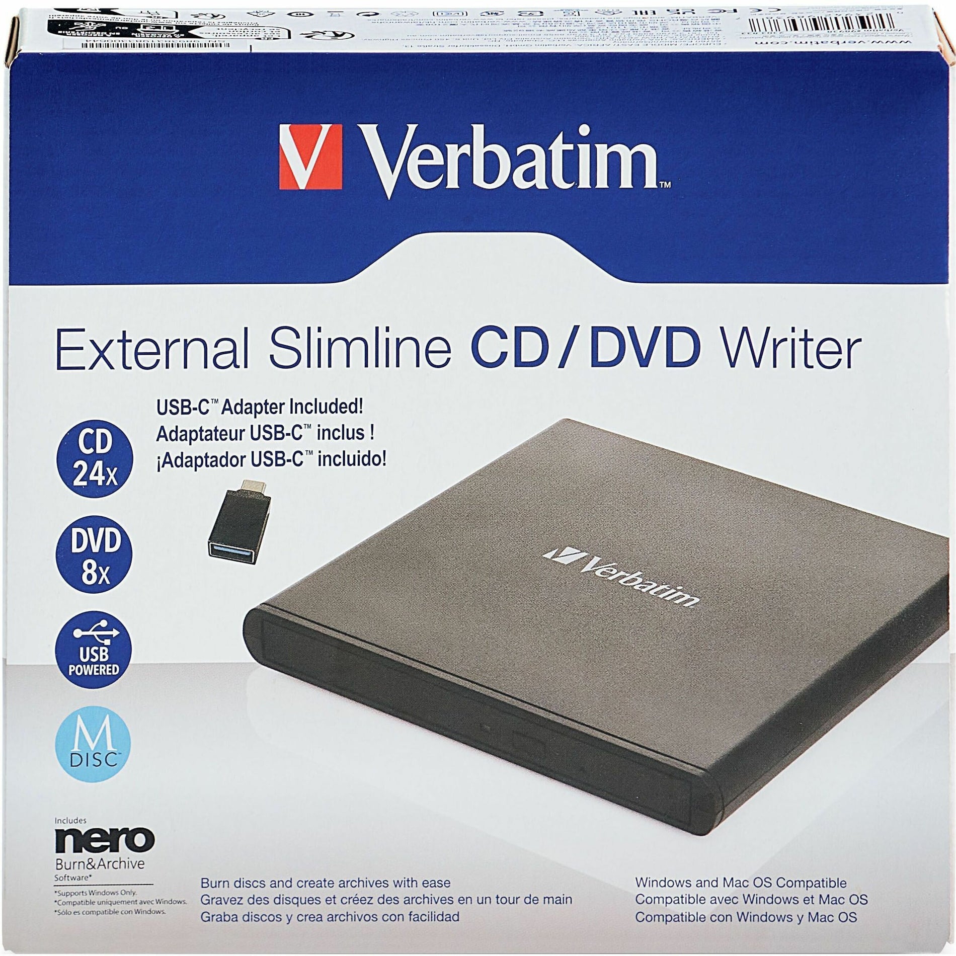 Verbatim 98938 External Slimline CD/DVD Writer, Portable USB 2.0 DVD-Writer