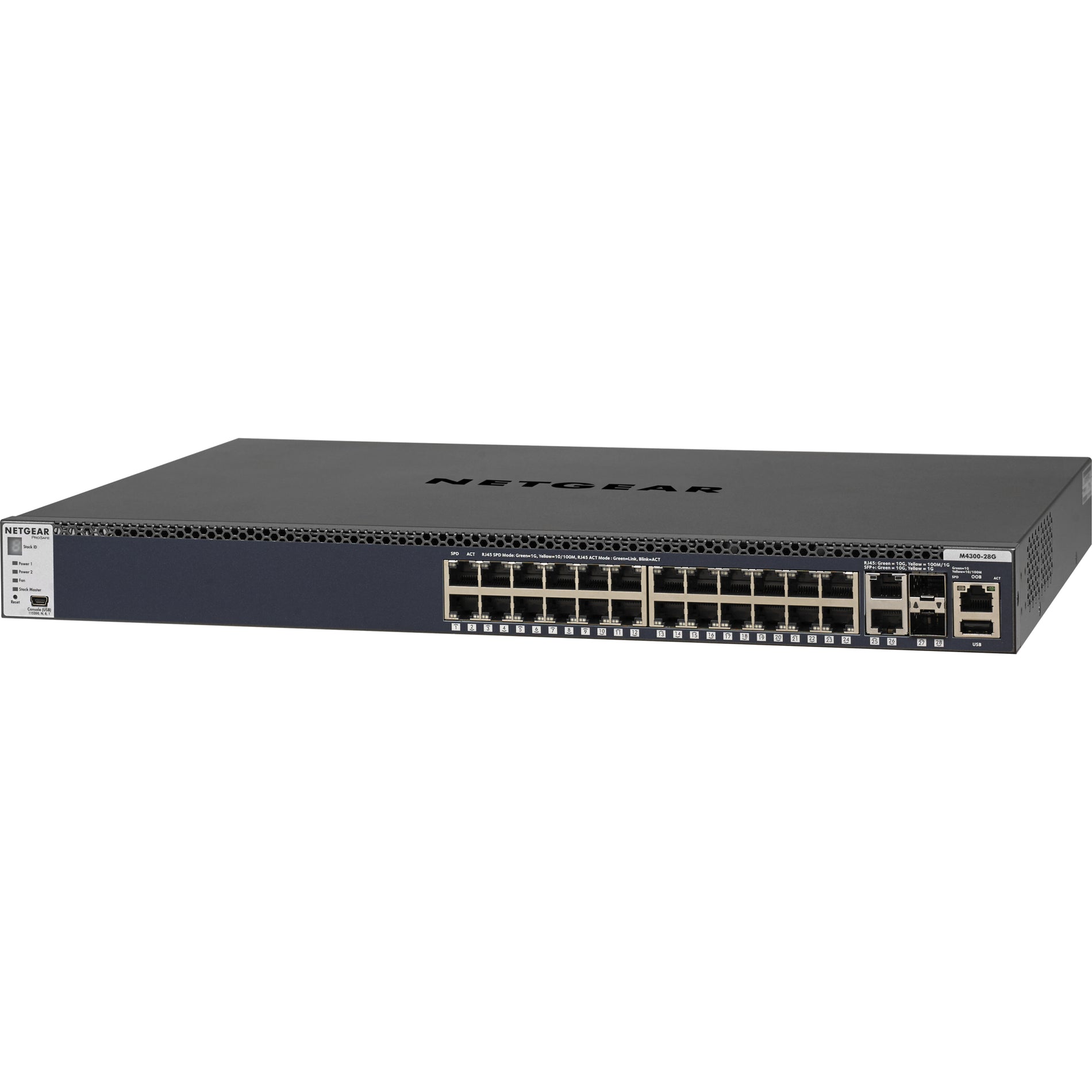 Netgear GSM4328S-100NES M4300-28G ProSafe Managed Switch, 24x1G Stackable, 2x10GBASE-T and 2xSFP+, Layer 3 Switch