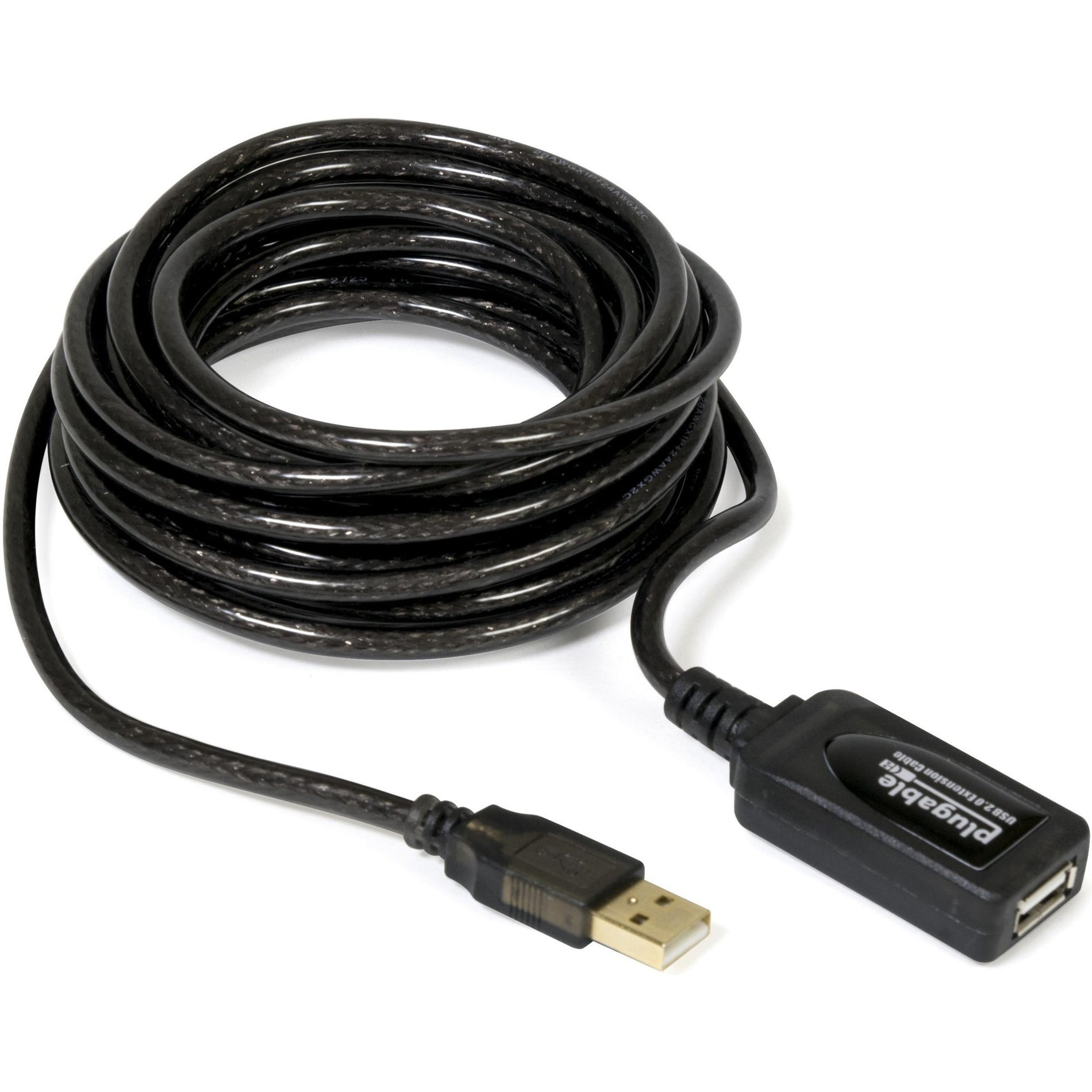Plugable USB2-5M USB 2.0 Active Extension Cable (5m/16ft), 480 Mbit/s Data Transfer Rate, Shielded