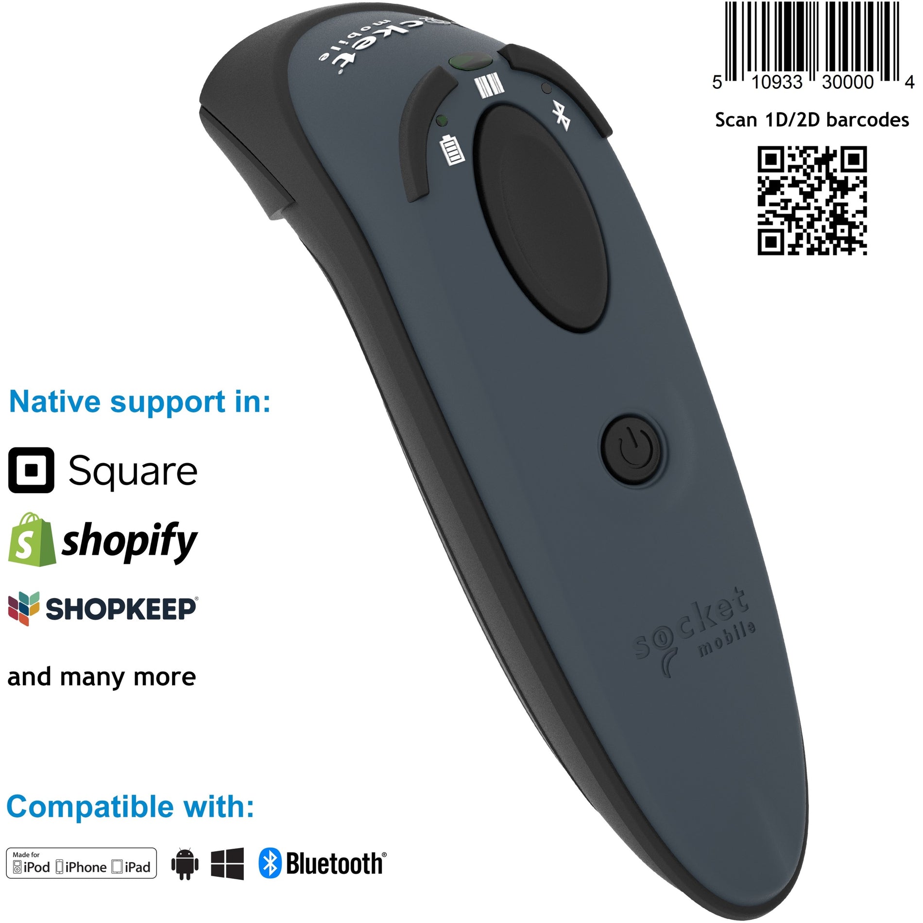 Socket Mobile CX3359-1681 DuraScan D750 Universal Plus Barcode Scanner, Gray