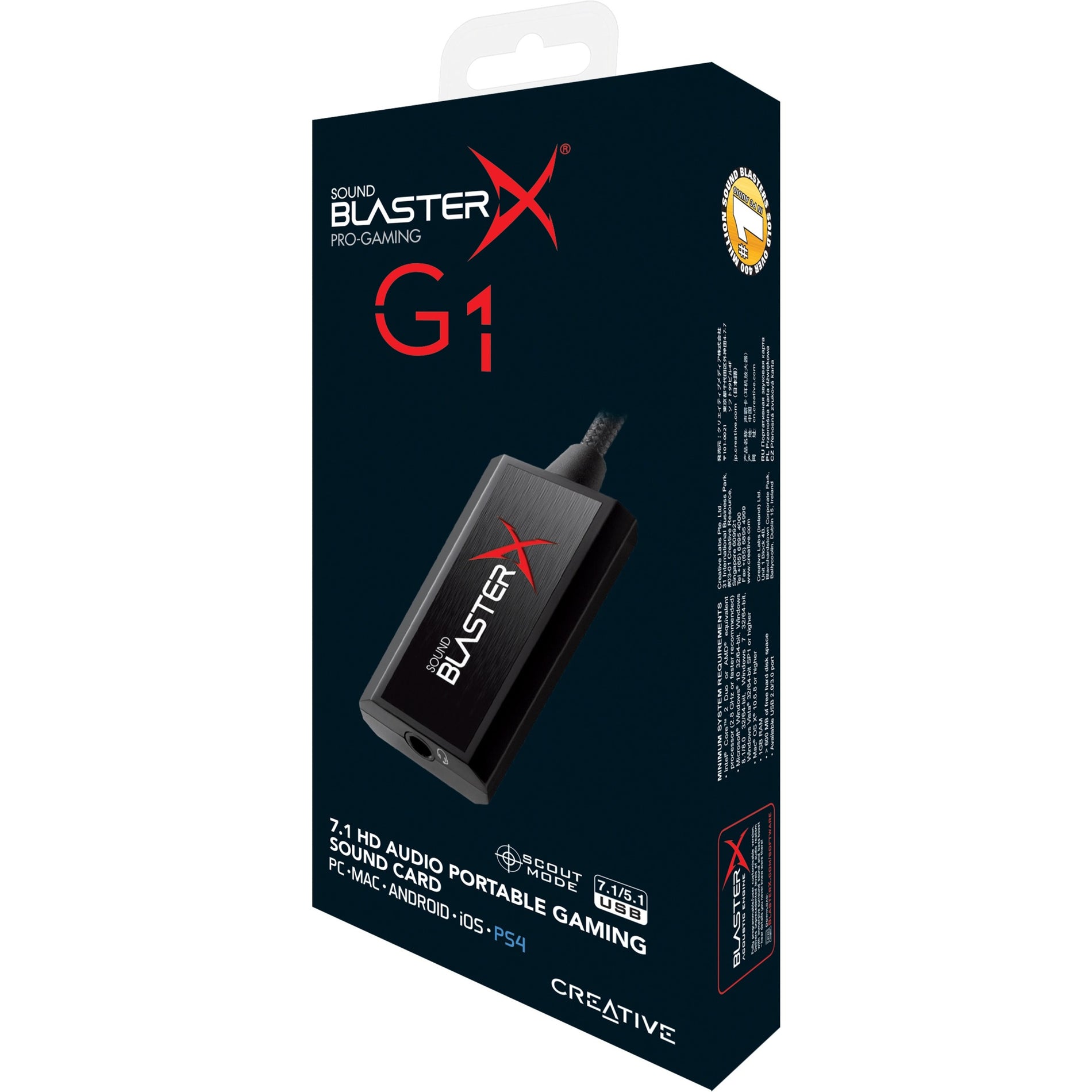 Creative 70SB171000000 Sound BlasterX G1 7.1 Portable Sound Card with Headphone Amplifier, USB 3.0, 24-bit DAC, Black
