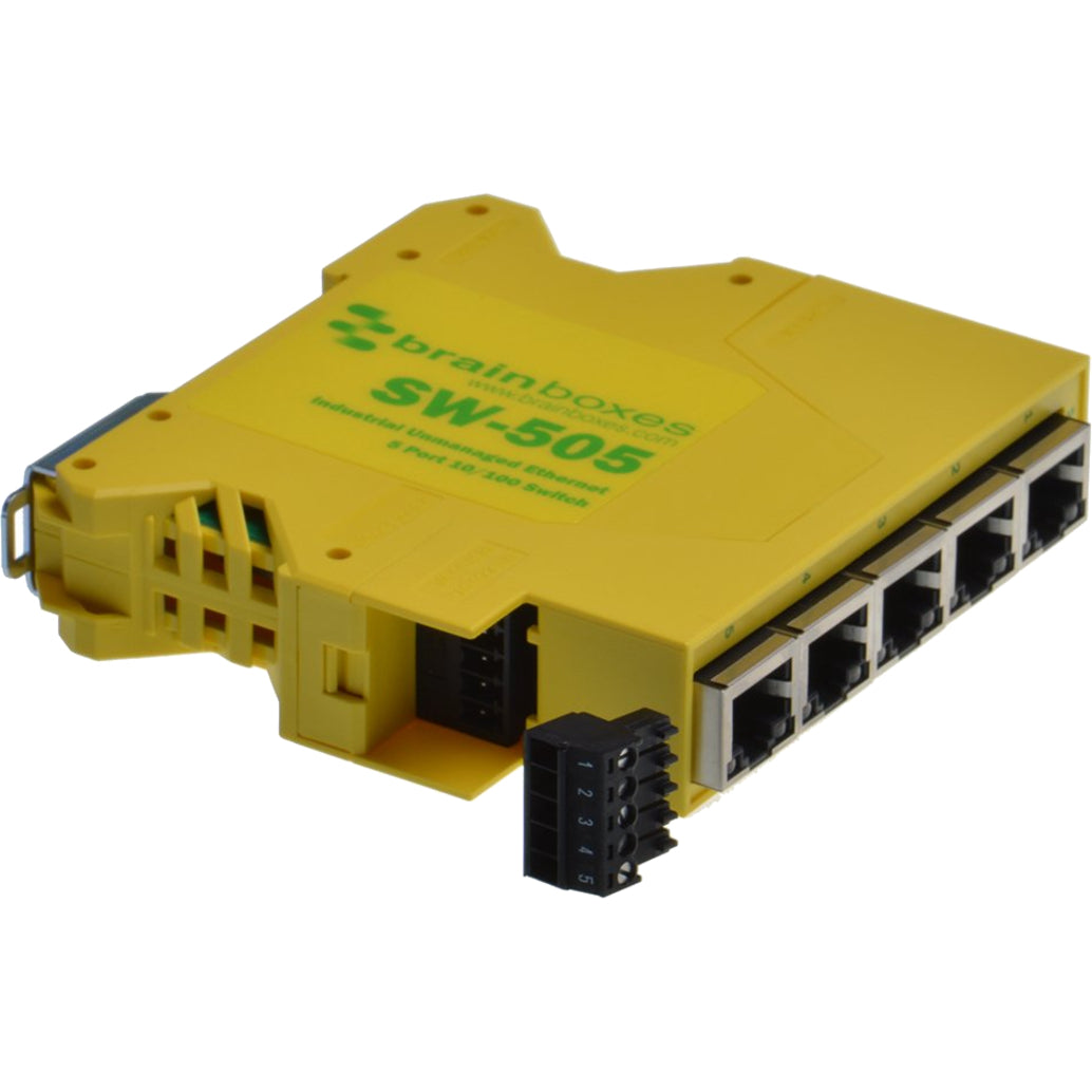 Brainboxes SW-505 Industrial Ethernet 5 Port Switch, DIN Rail Mountable, Galvanic Isolation