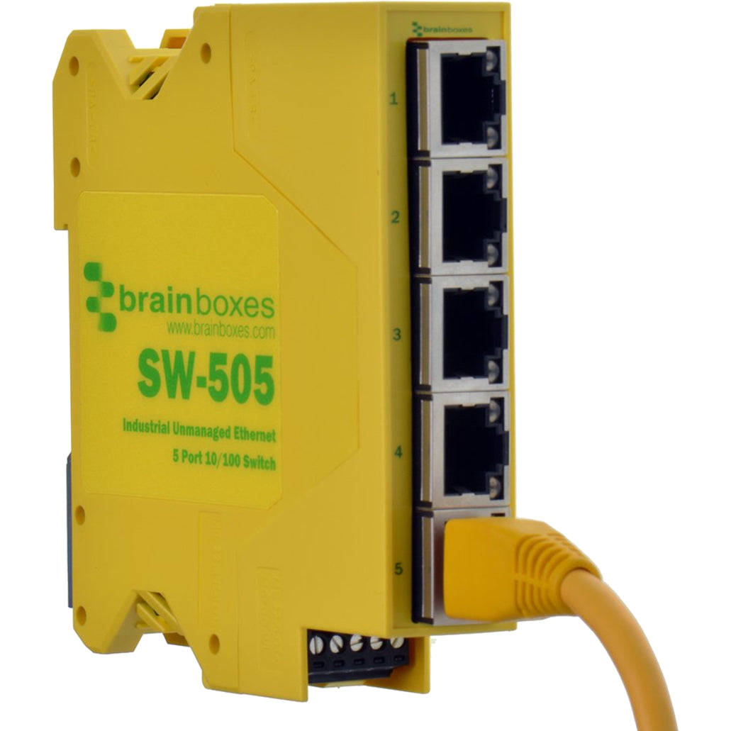 Brainboxes SW-505 Industrial Ethernet 5 Port Switch, DIN Rail Mountable, Galvanic Isolation