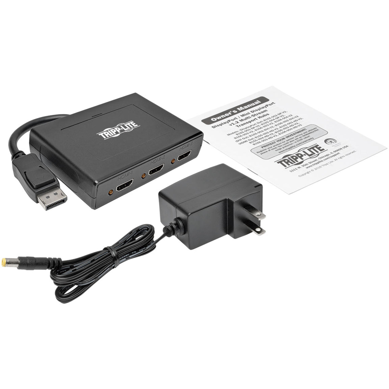 Tripp Lite B156-003-HD-V2 3-Port DisplayPort 1.2 to HDMI MST Hub, 4K Video Resolution, TAA Compliant