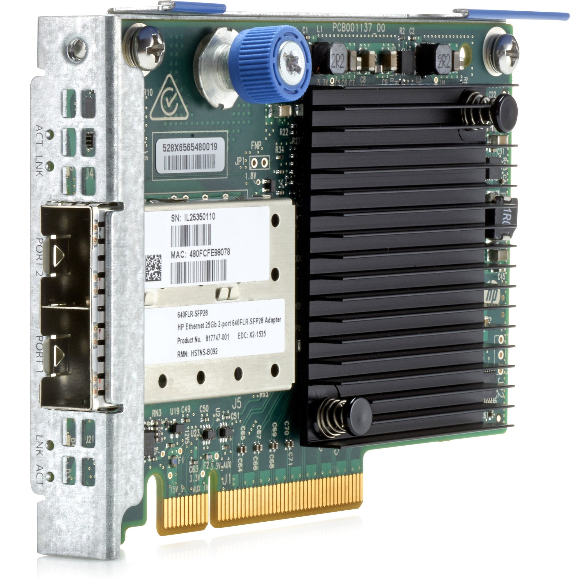 HPE 817749-B21 Ethernet 10/25Gb 2-port 640FLR-SFP28 Adapter, PCI Express 3.0 x8, Optical Fiber
