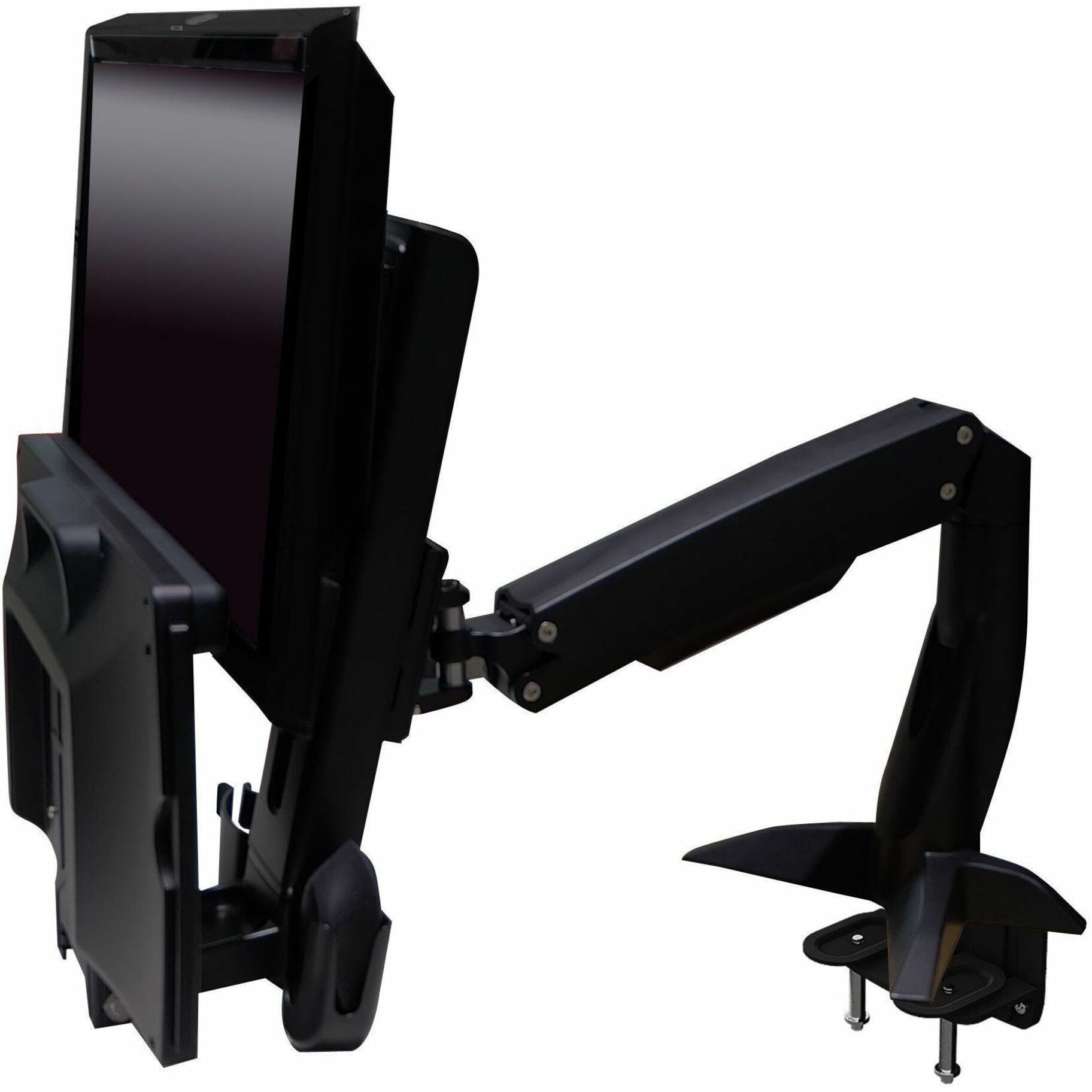 Amer AMR1ACWS Sit-Stand Spring Arm Desk Mount Computer Workstation Combo System, Foldable Keyboard Tray, Retractable Mouse Pad, 24" Monitor Support