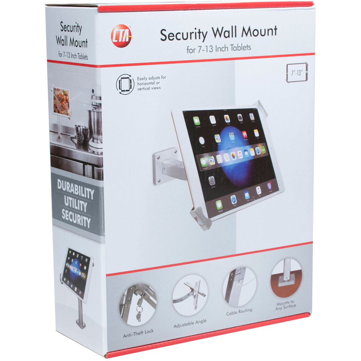 CTA Digital PAD-SWM Wall Mount for 7-13in Tablets, Security Lock, Tilt, 360° Rotation