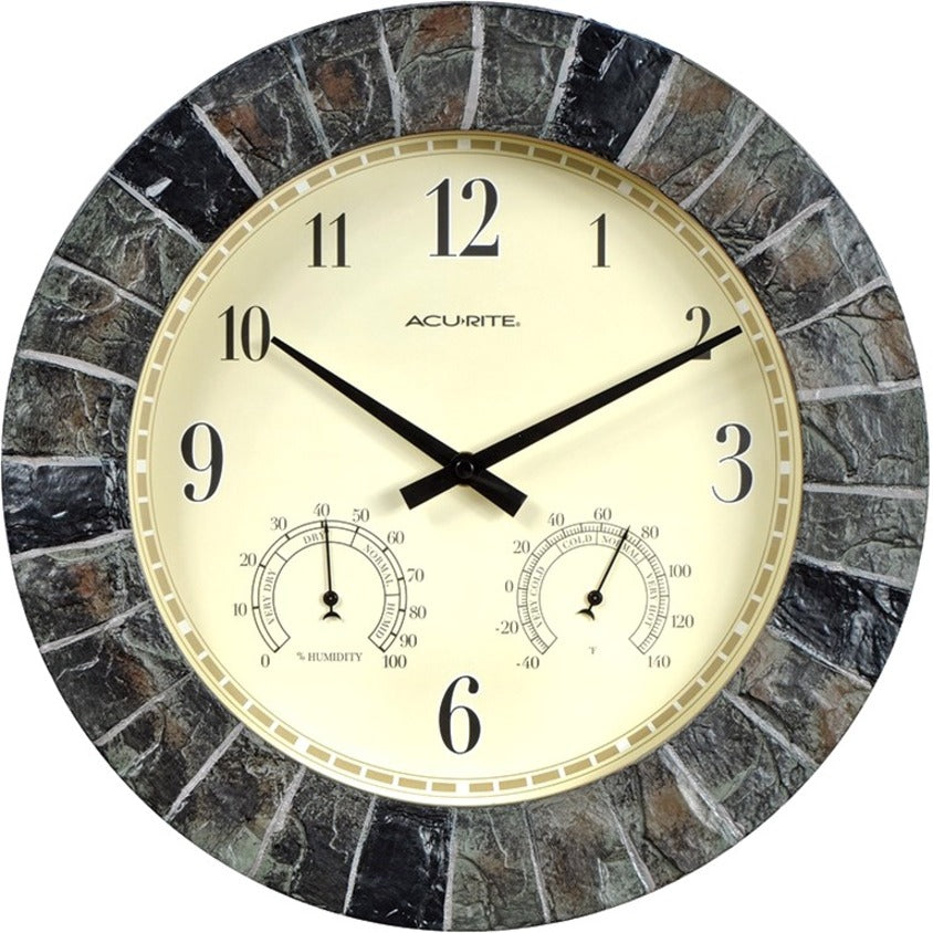 AcuRite 02418A1SB 14-inch Faux Slate Outdoor Clock with Thermometer and Humidity, Weather Resistant
