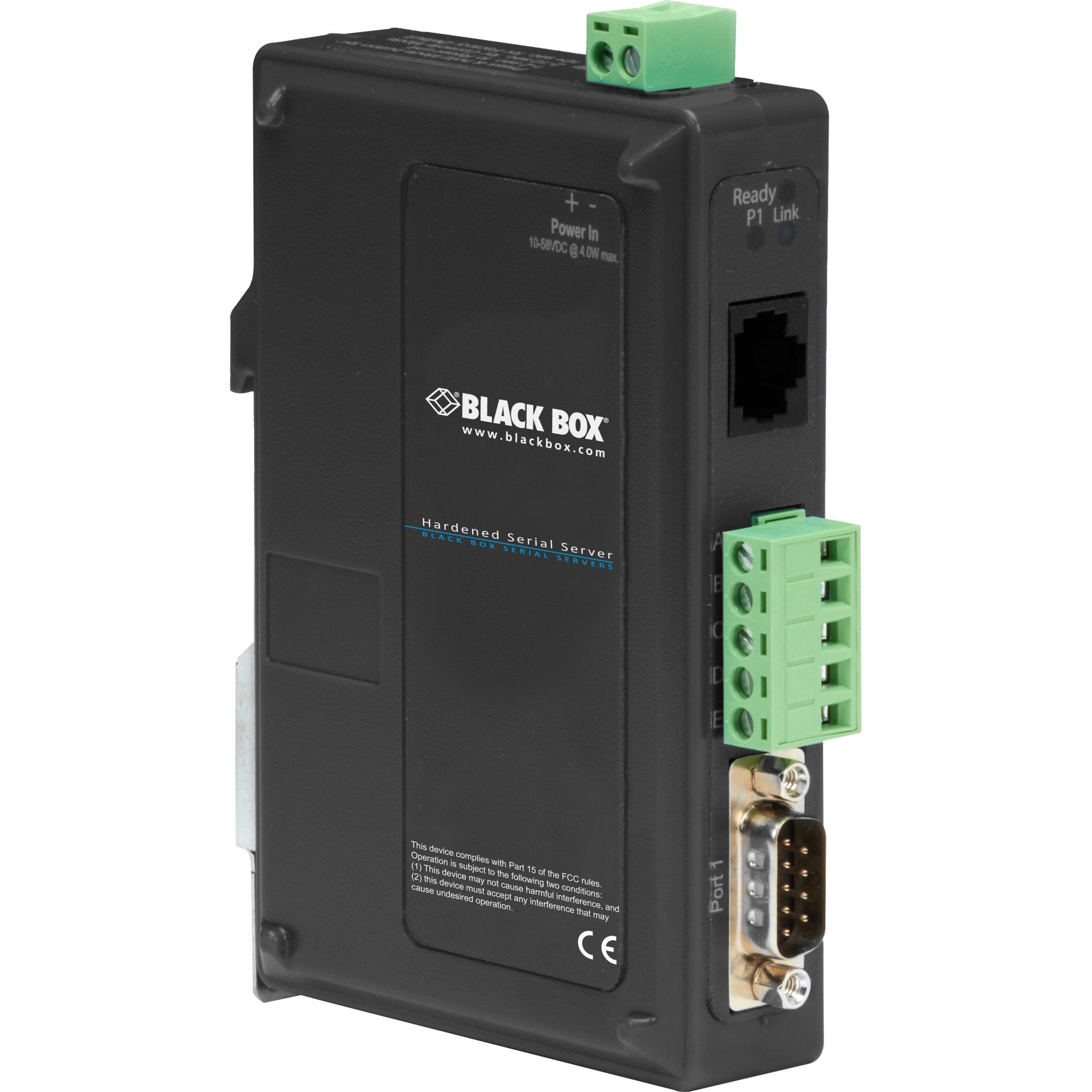 Black Box LES421A 1-Port Hardened Serial Server, TAA Compliant, 5 Year Warranty, United States Origin