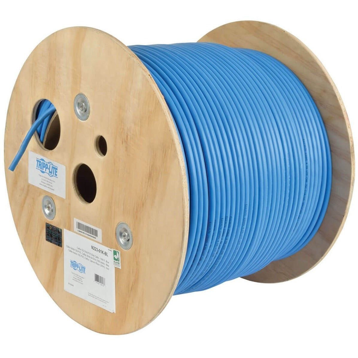 Tripp Lite N223-01K-BL Cat6a 10G Bulk Solid-Core PVC Cable, Blue, 1000 ft