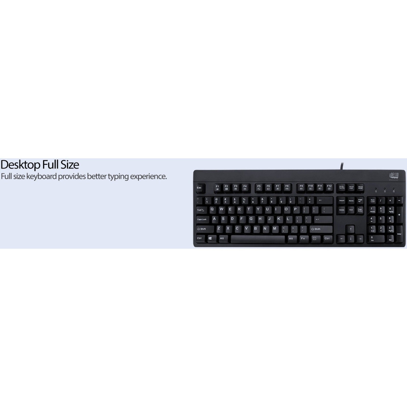 Adesso AKB-630UB EasyTouch 630UB Antimicrobial Waterproof Keyboard, Spill Proof, Full-size, Quiet Keys